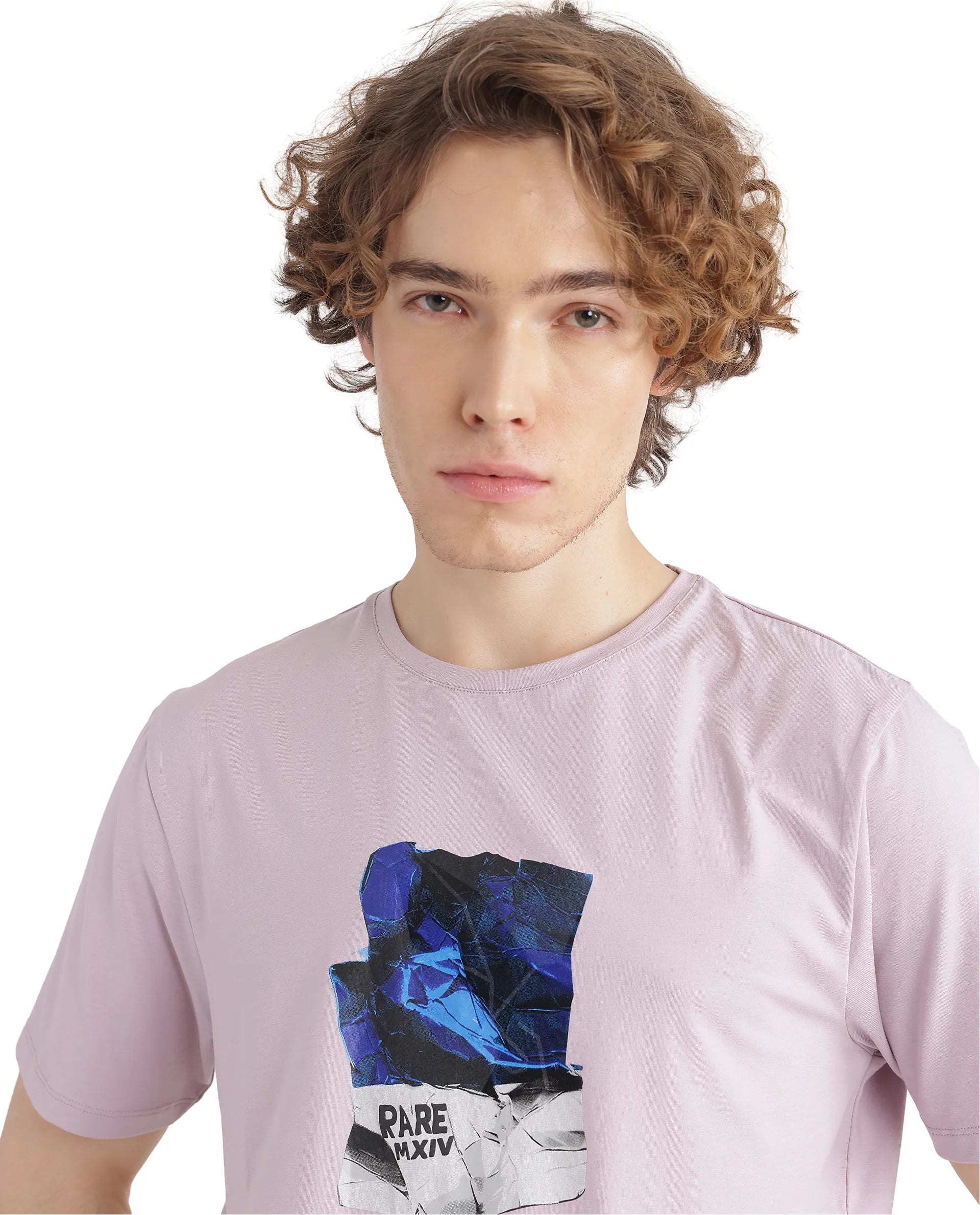 Rare Rabbit Men Zarf Dusky Pink Cotton Blend Fabric Short Sleeve Crew Neck Graphic Print T-Shirt