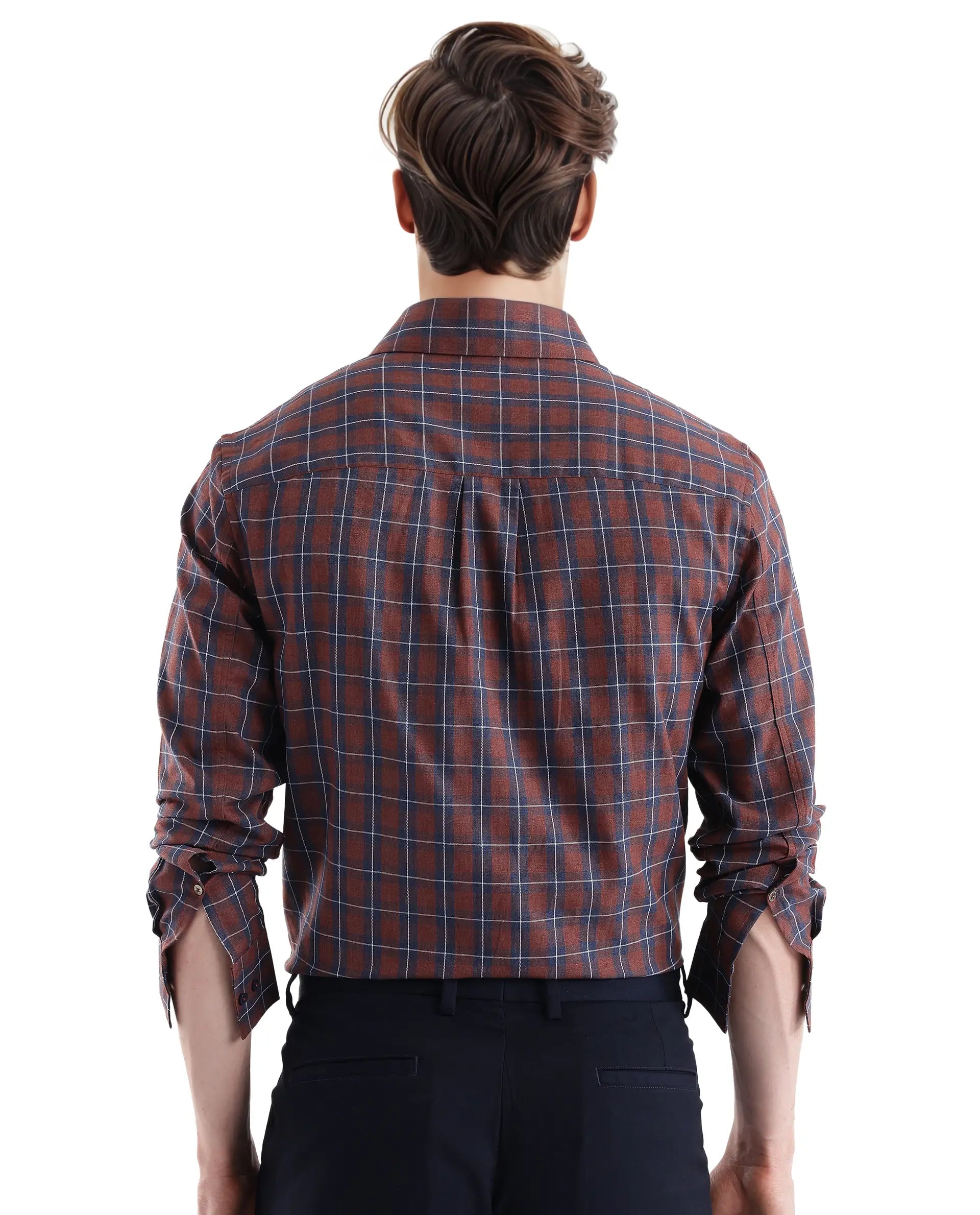 Rare Rabbit Men's Zary Brown Cotton Fabric Full Sleeve Collared Neck Checks Shirt