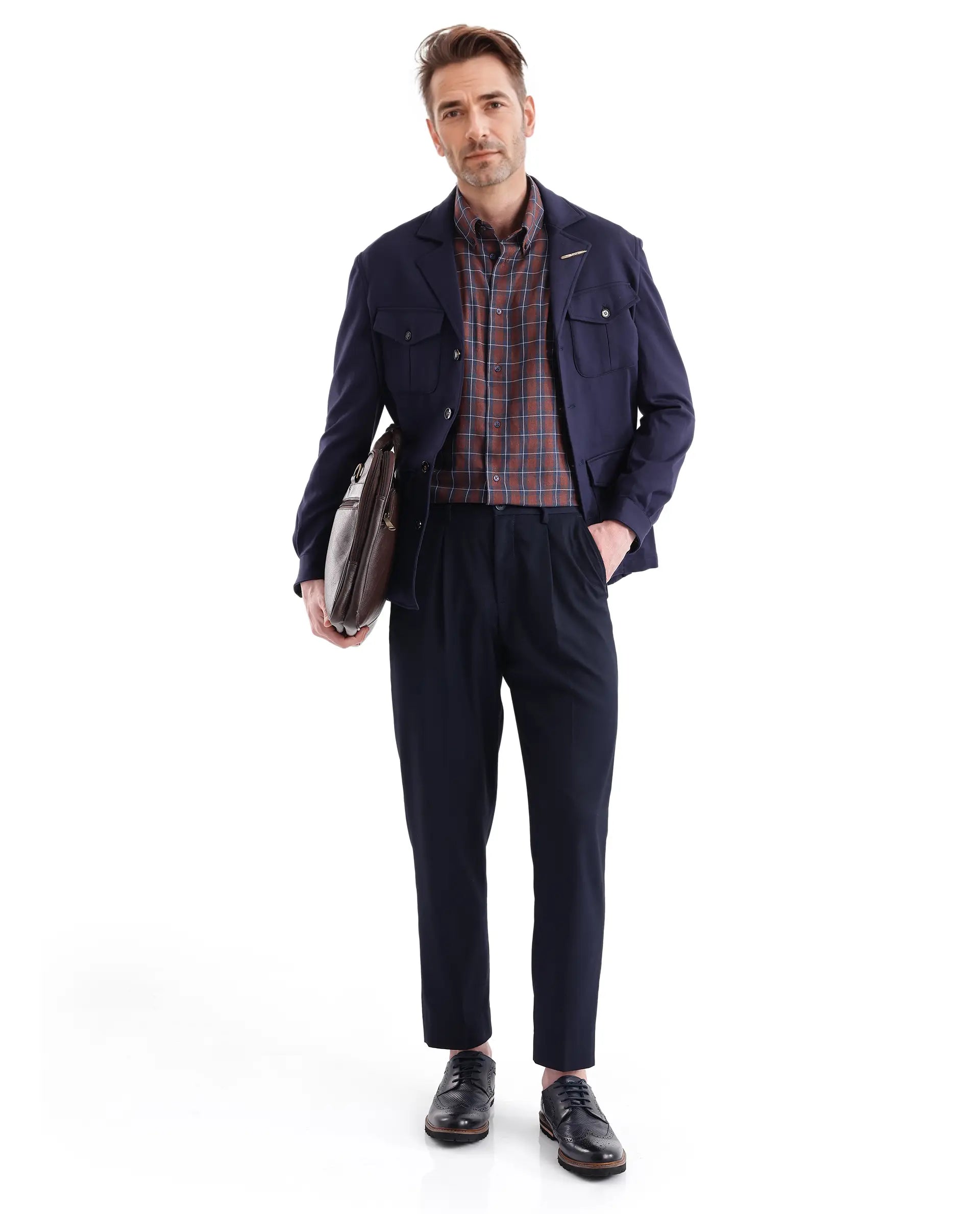 Rare Rabbit Men's Zary Brown Cotton Fabric Full Sleeve Collared Neck Checks Shirt