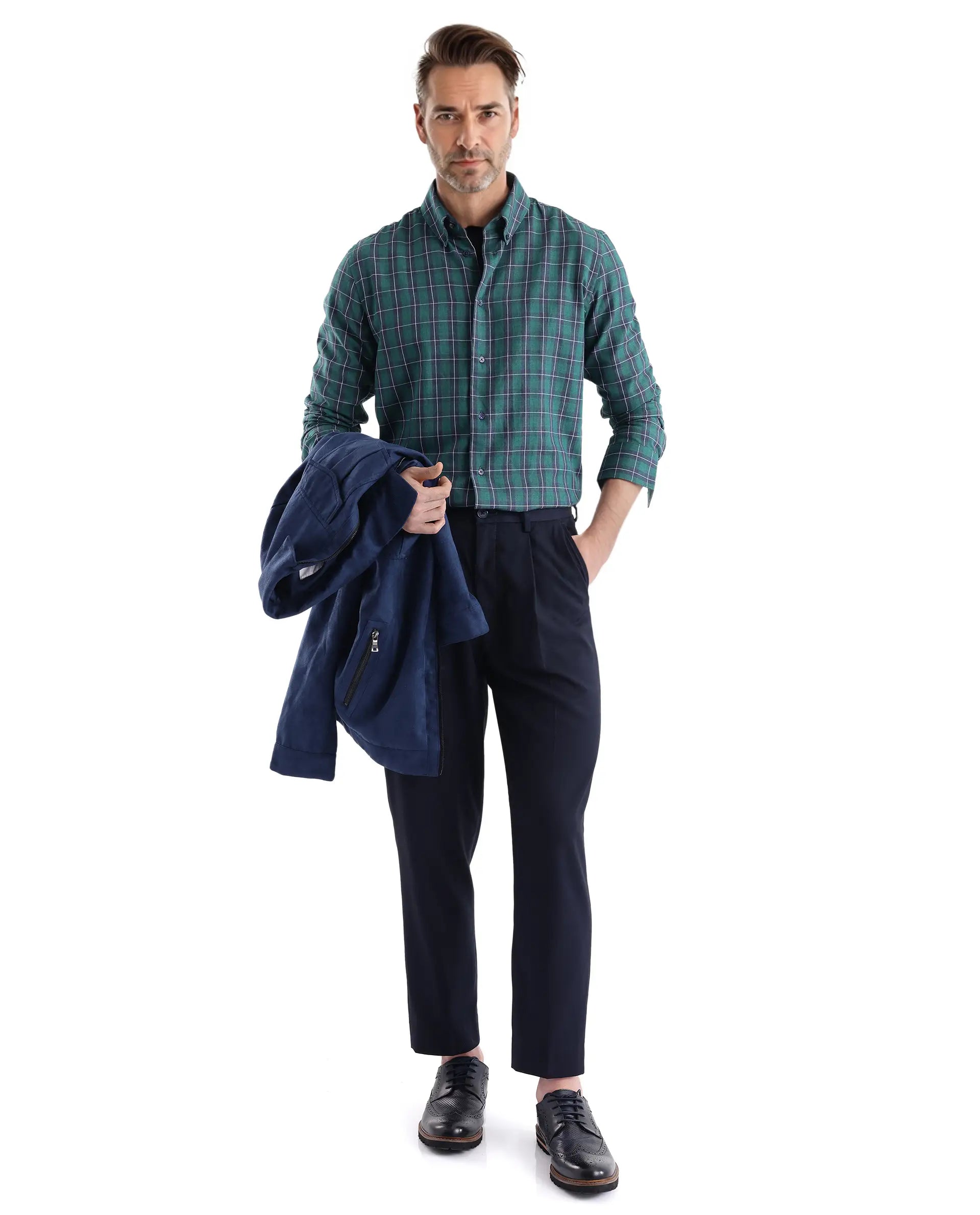 Rare Rabbit Men's Zary Dark Green Cotton Fabric Full Sleeve Regular Fit Checks Shirt