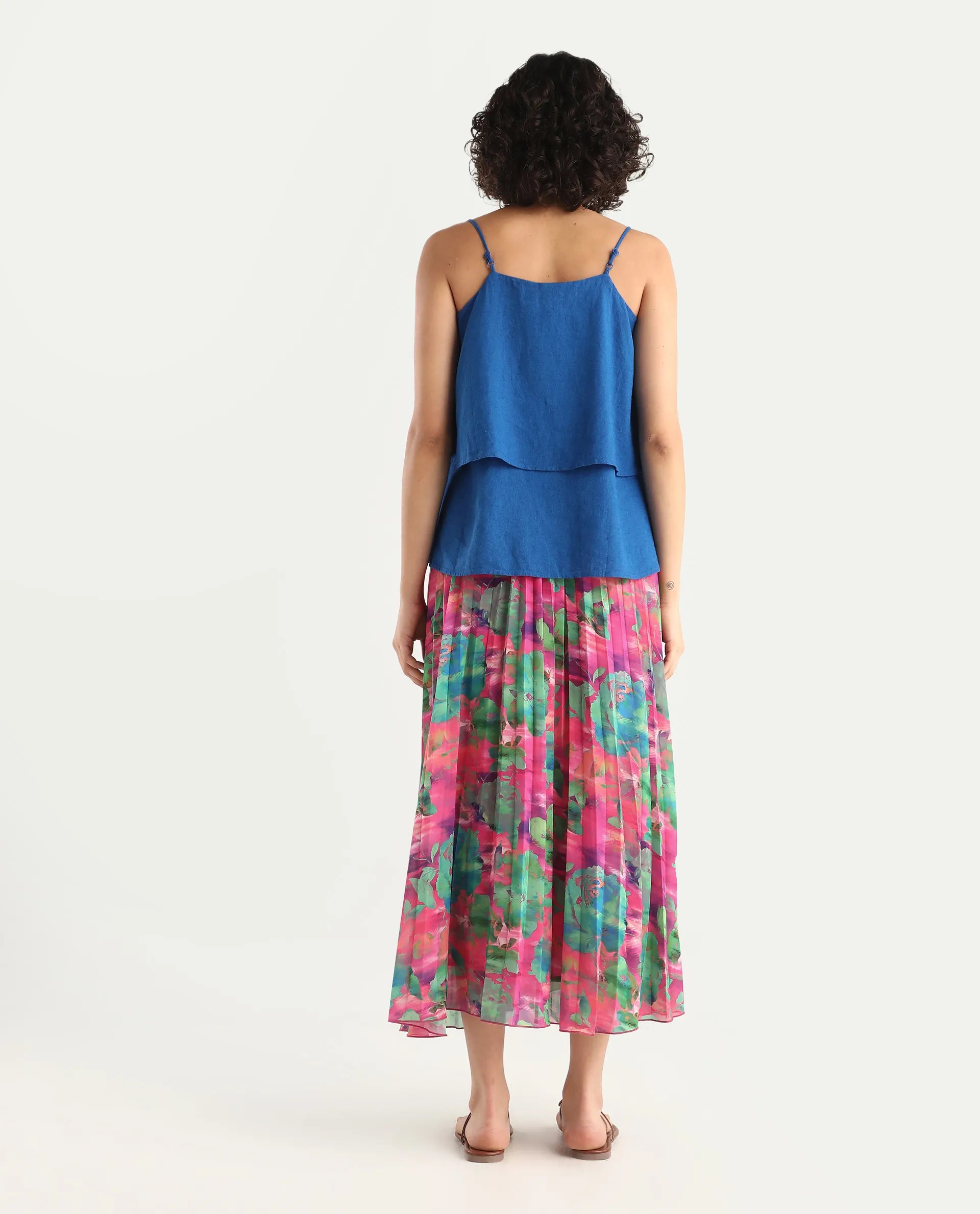 Rareism Women's Zasopi Multi Polyester Floral Print Midi Flared Skirt