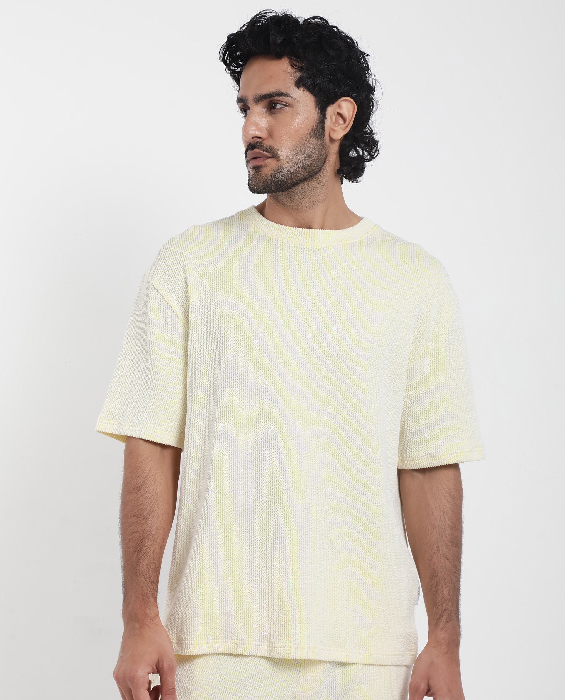 Rare Rabbit Men's Zavet-T Flouroscent Yellow Cotton Polyester Fabric Short Sleeves Crew Neck Oversized Fit T-Shirt