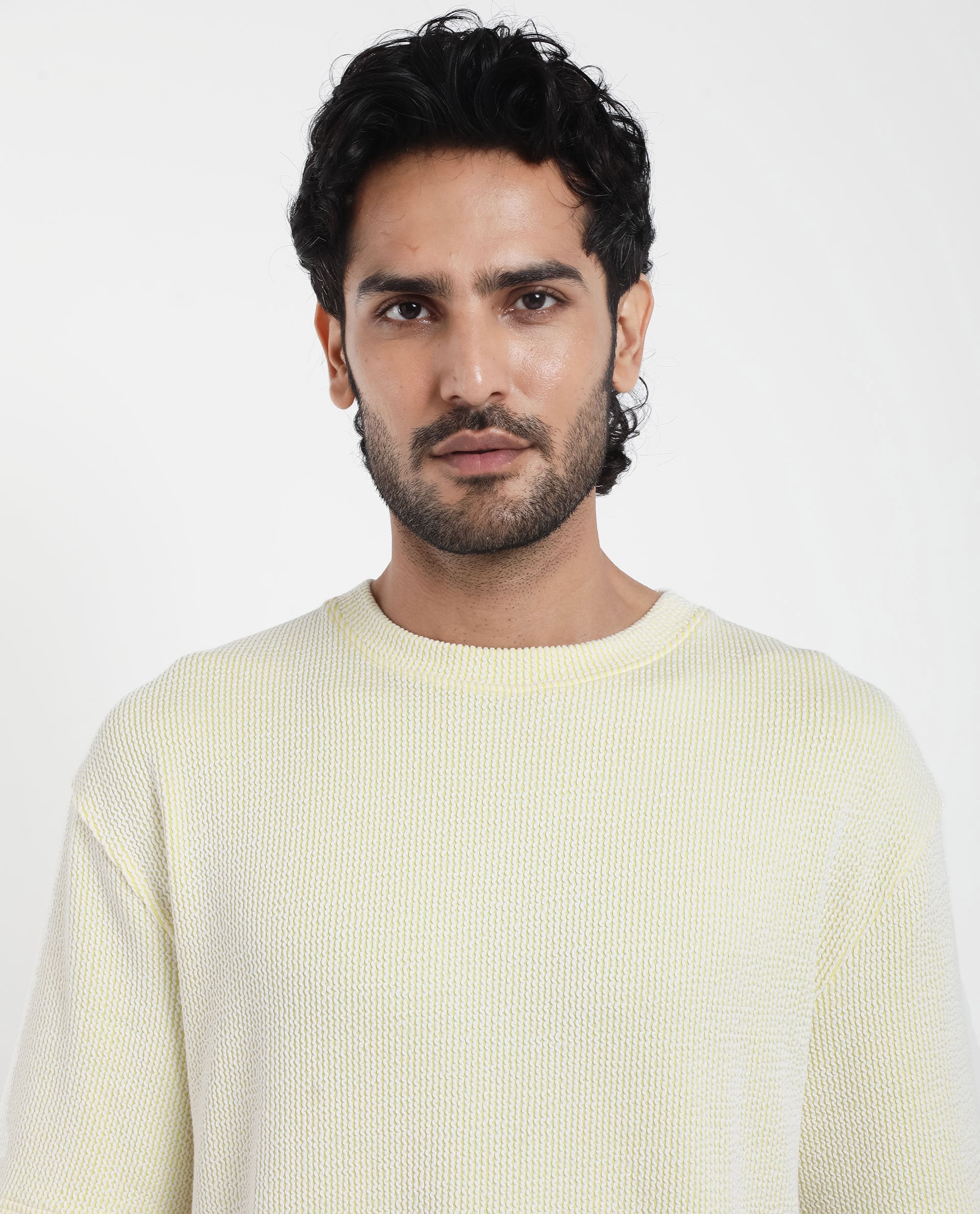 Rare Rabbit Men's Zavet-T Flouroscent Yellow Cotton Polyester Fabric Short Sleeves Crew Neck Oversized Fit T-Shirt