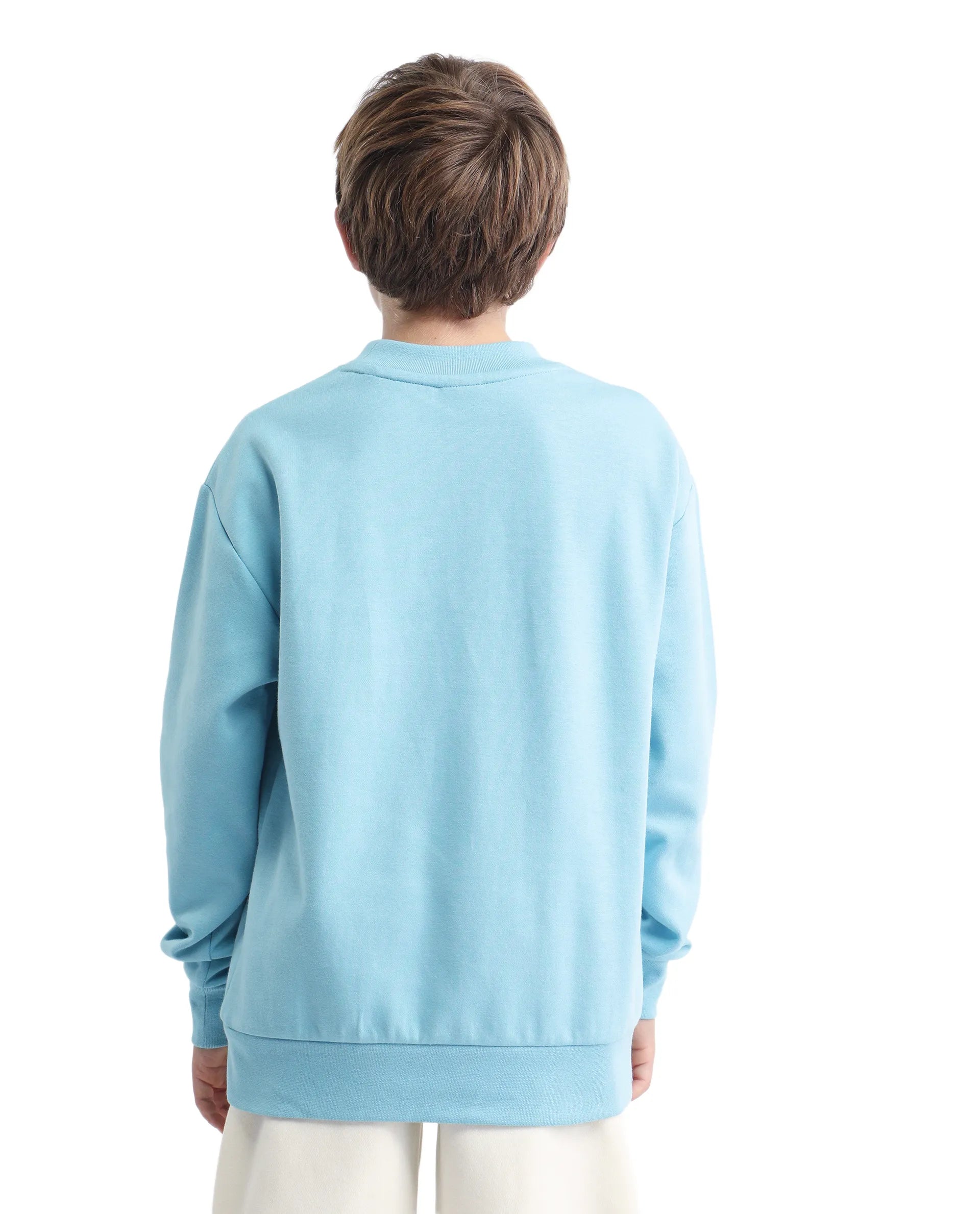 Rare Ones Kids Zeke Light Blue Cotton Blend Pull-On Closure Hd Print Full Sleeves Oversized Sweatshirt