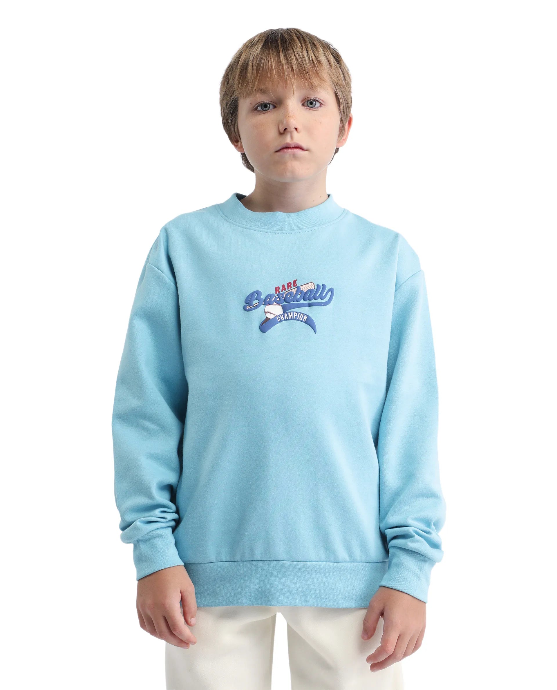Rare Ones Kids Zeke Light Blue Cotton Blend Pull-On Closure Hd Print Full Sleeves Oversized Sweatshirt