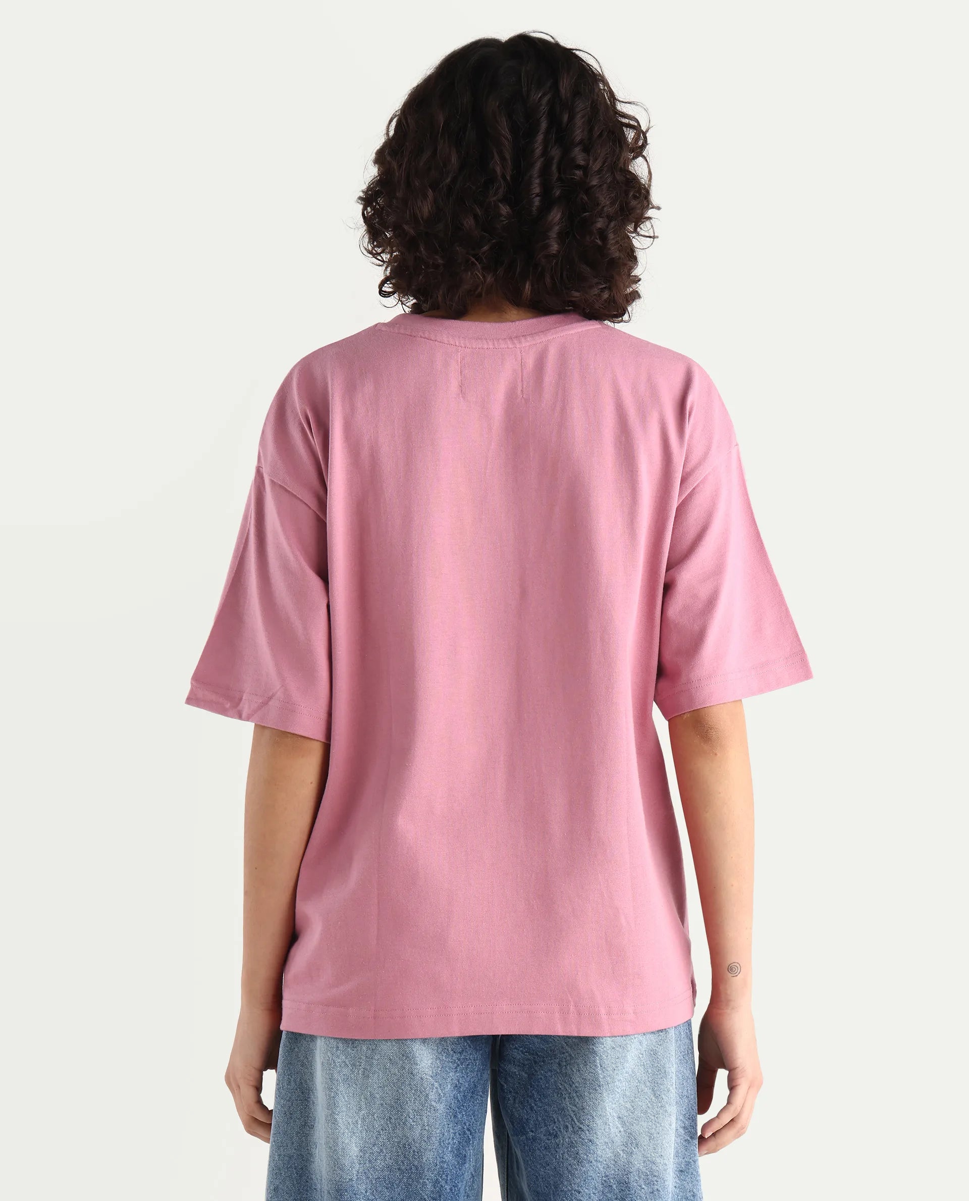 Rareism Women's Zelzo Pink Cotton Graphic Print Oversized T-Shirt