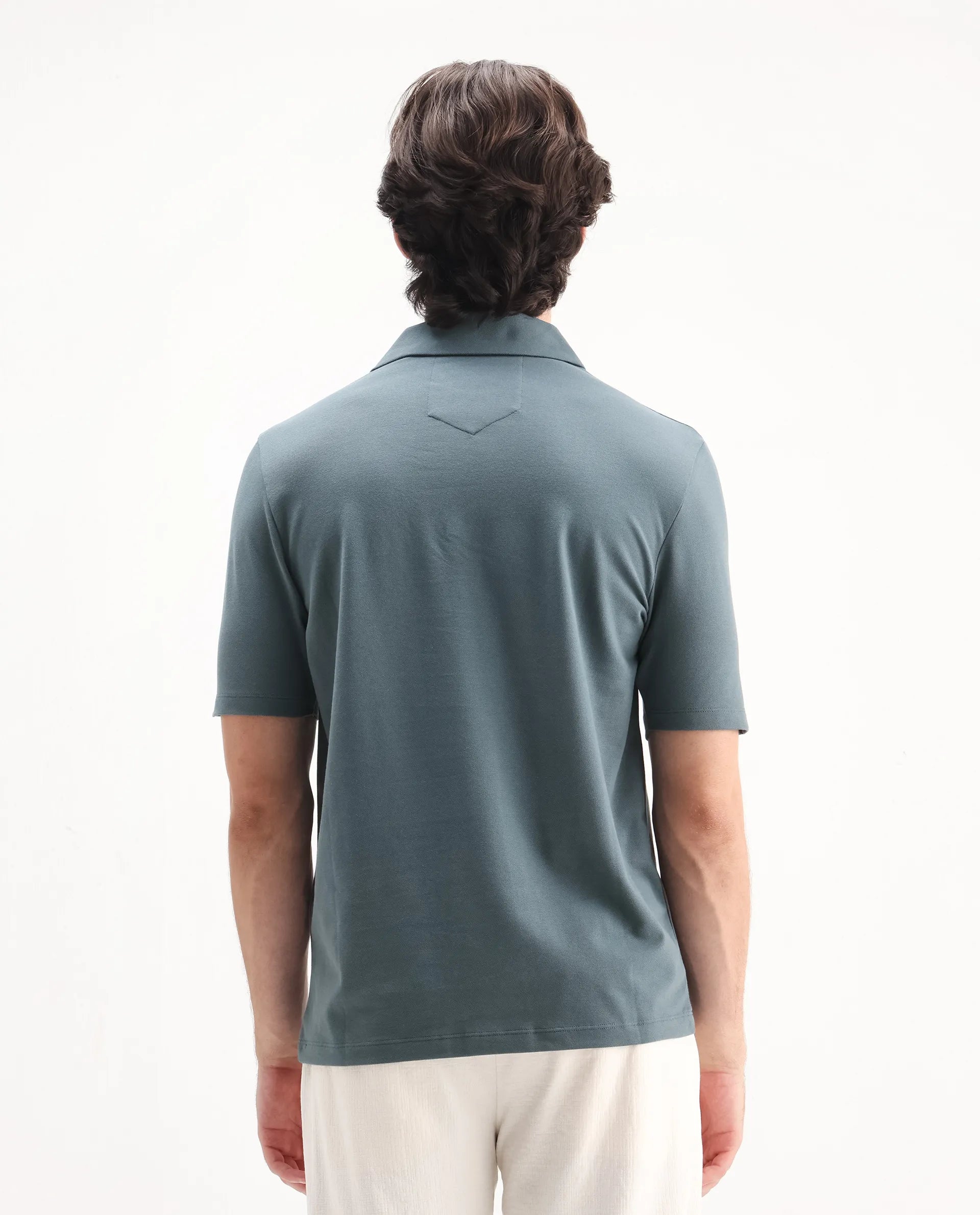 Rare Rabbit Men's Zeni Dusky Green Cotton Plain Regular Fit Half Sleeve Polo