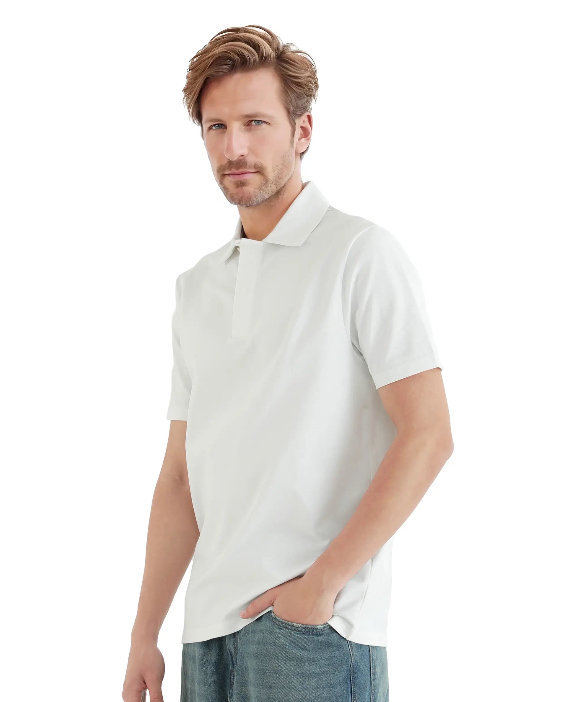 Rare Rabbit Men Zeni White Cotton Lycra Fabric Short Sleeve Regular Fit Button Closure Plain Polo