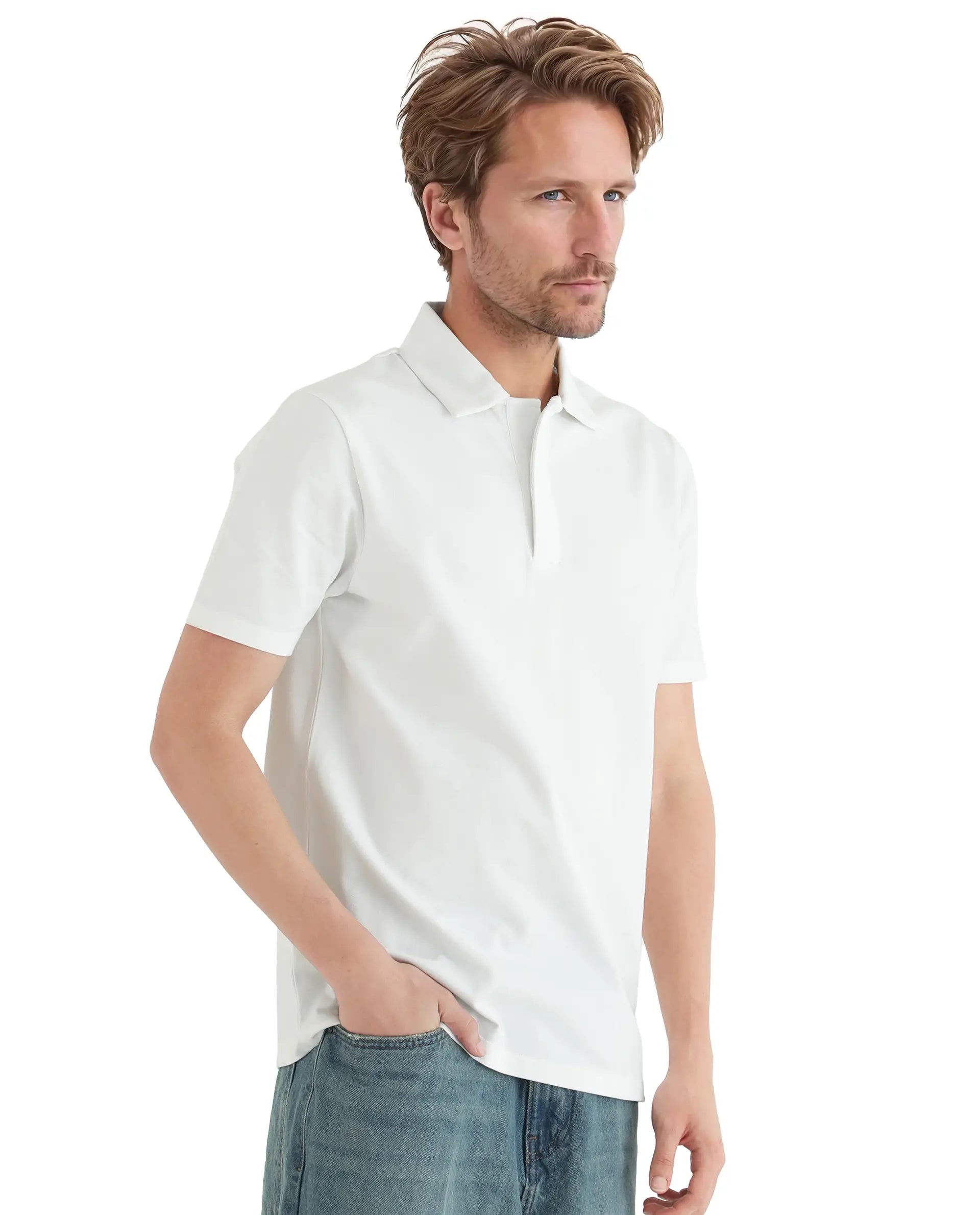 Rare Rabbit Men Zeni White Cotton Lycra Fabric Short Sleeve Regular Fit Button Closure Plain Polo