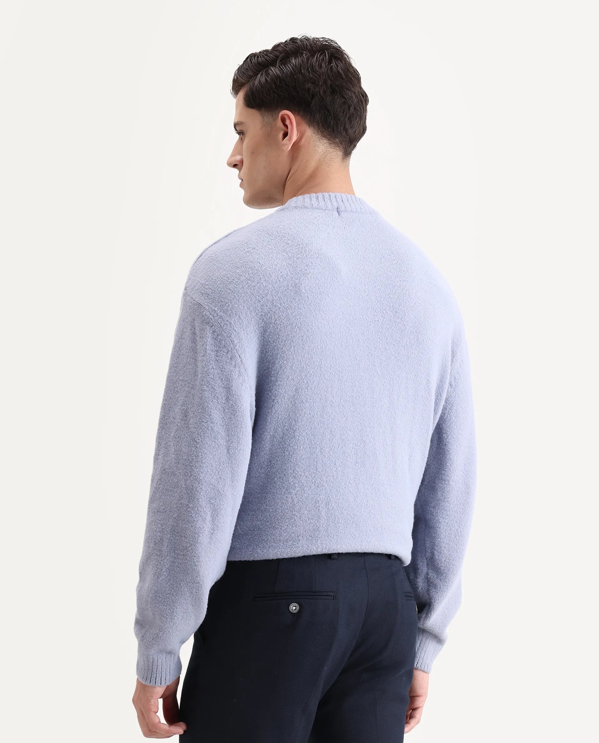 Rare Rabbit Men's Zeo 1 Light Grey Nylon Plain Regular Fit Full Sleeve Crew Neck Sweater