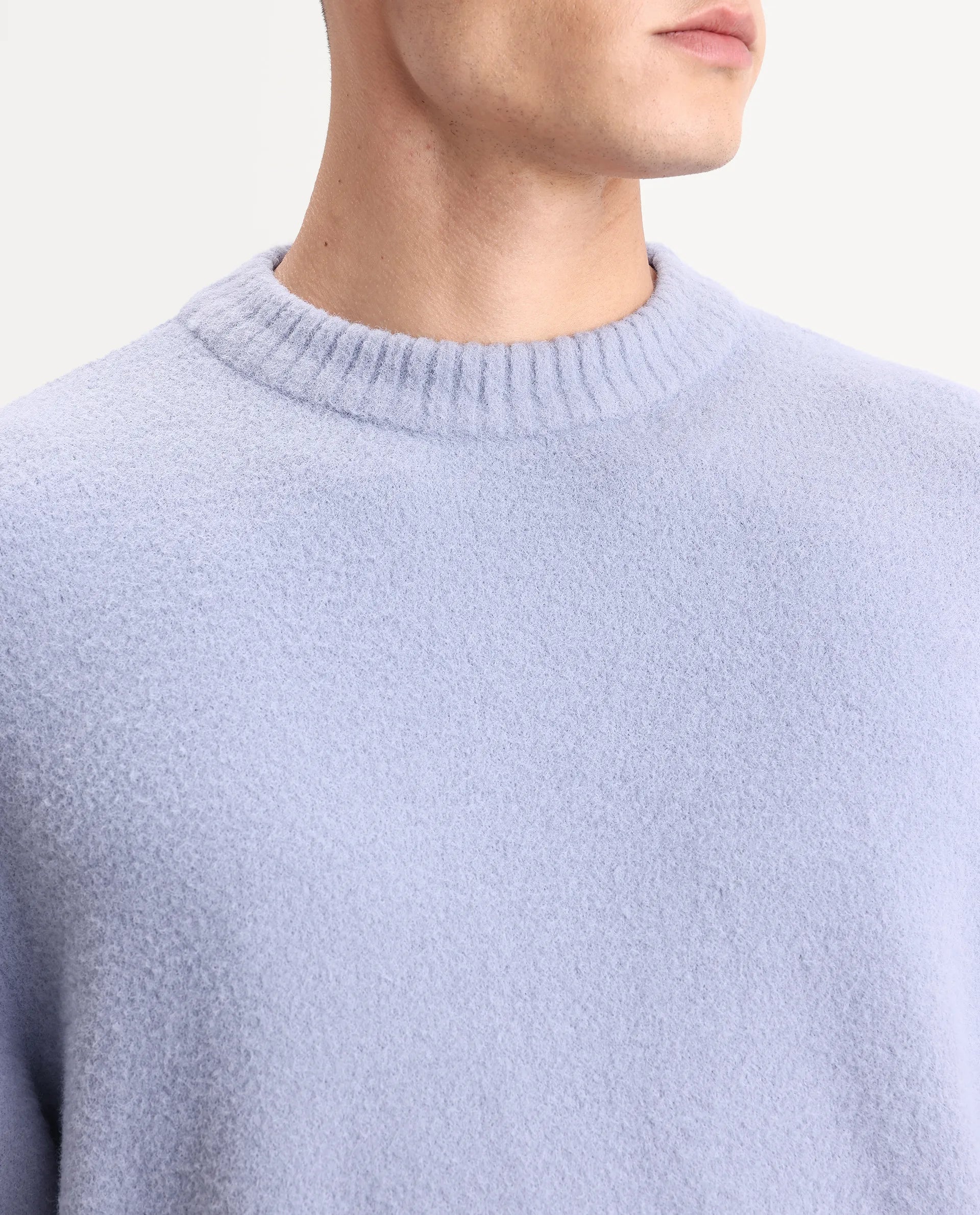 Rare Rabbit Men's Zeo 1 Light Grey Nylon Plain Regular Fit Full Sleeve Crew Neck Sweater