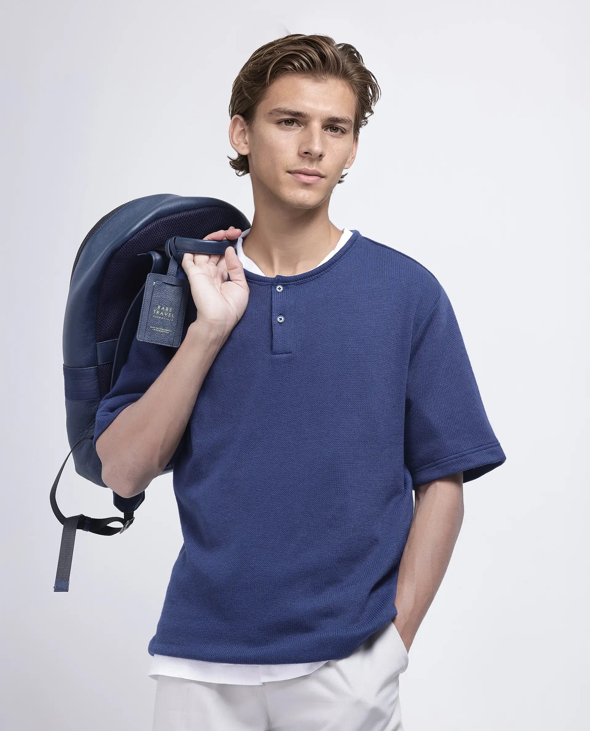 Rare Rabbit Men Zeph Navy Cotton Poly Fabric Short Sleeve Crew Neck Textured T-Shirt