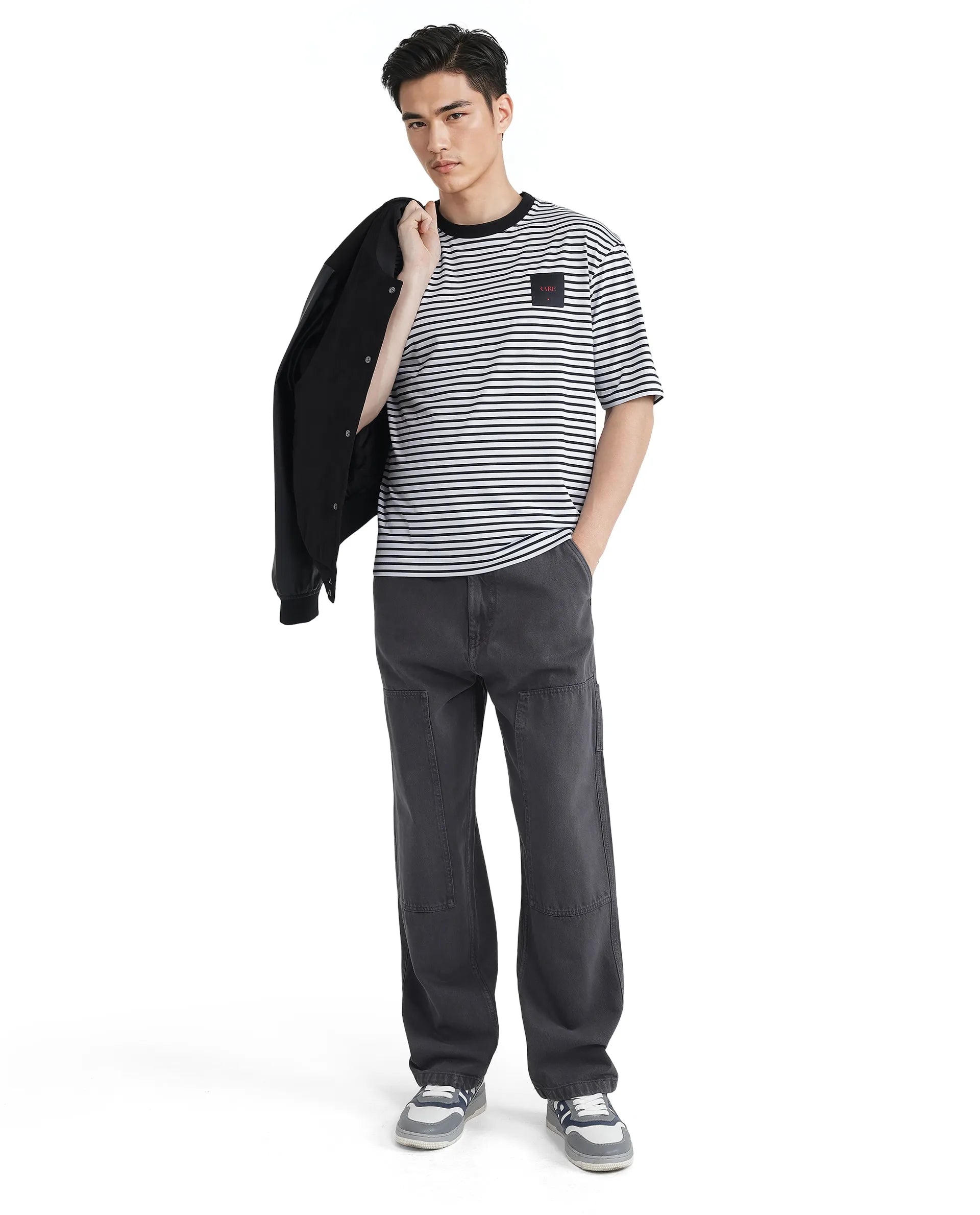 Rare Rabbit Men Zeph White Cotton Poly Fabric Short Sleeve Crew Neck Boxy Fit Plain T-Shirt