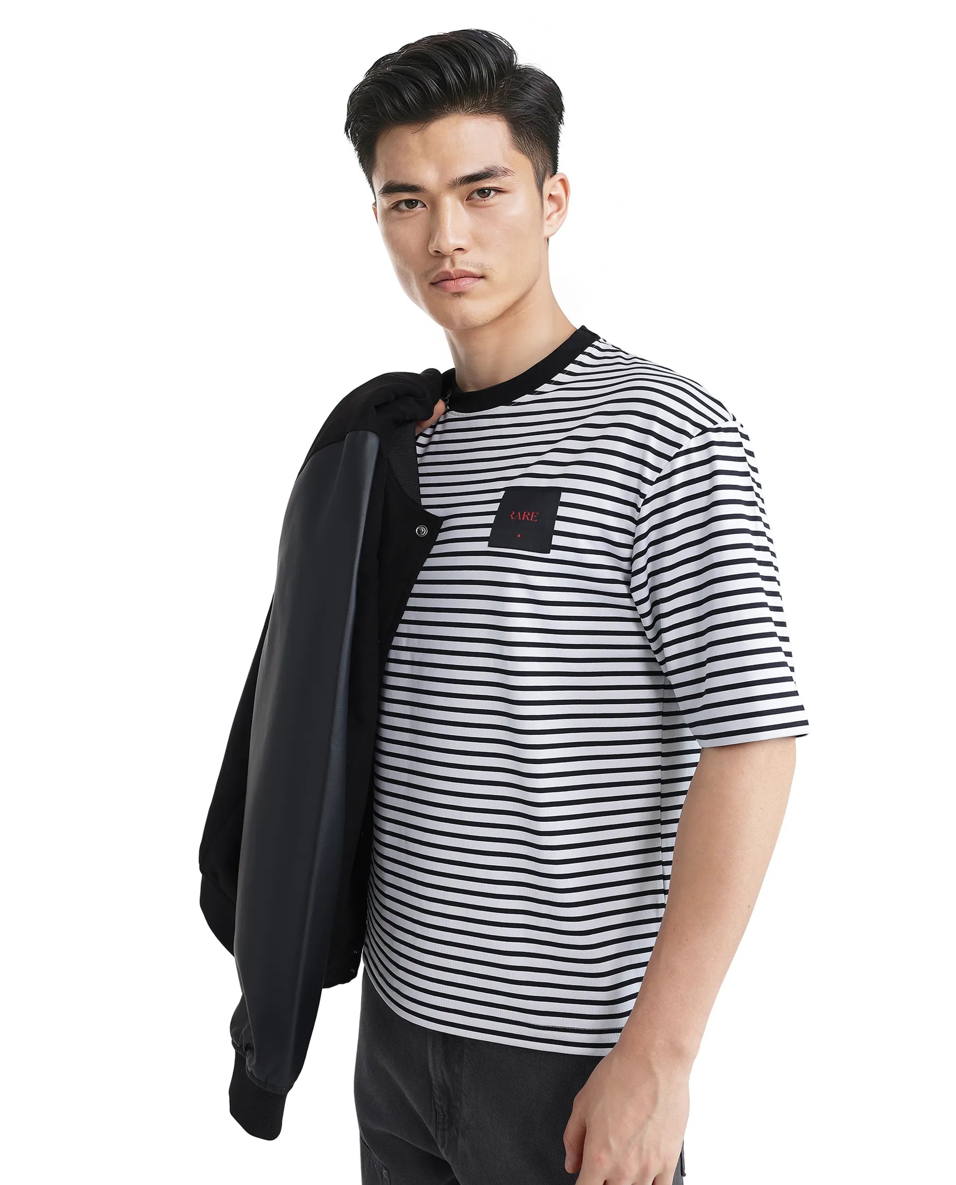 Rare Rabbit Men Zeph White Cotton Poly Fabric Short Sleeve Crew Neck Boxy Fit Plain T-Shirt