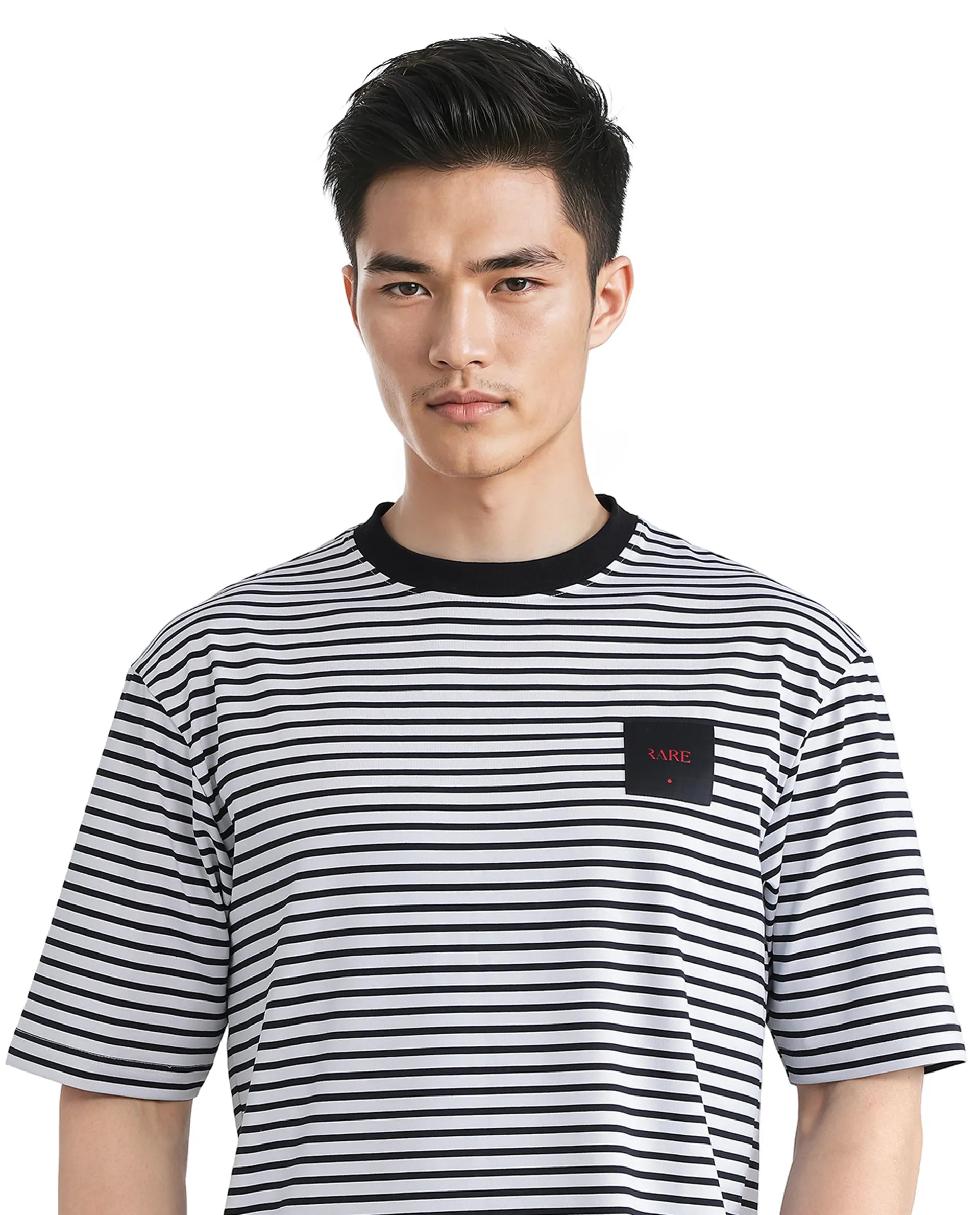 Rare Rabbit Men Zeph White Cotton Poly Fabric Short Sleeve Crew Neck Boxy Fit Plain T-Shirt