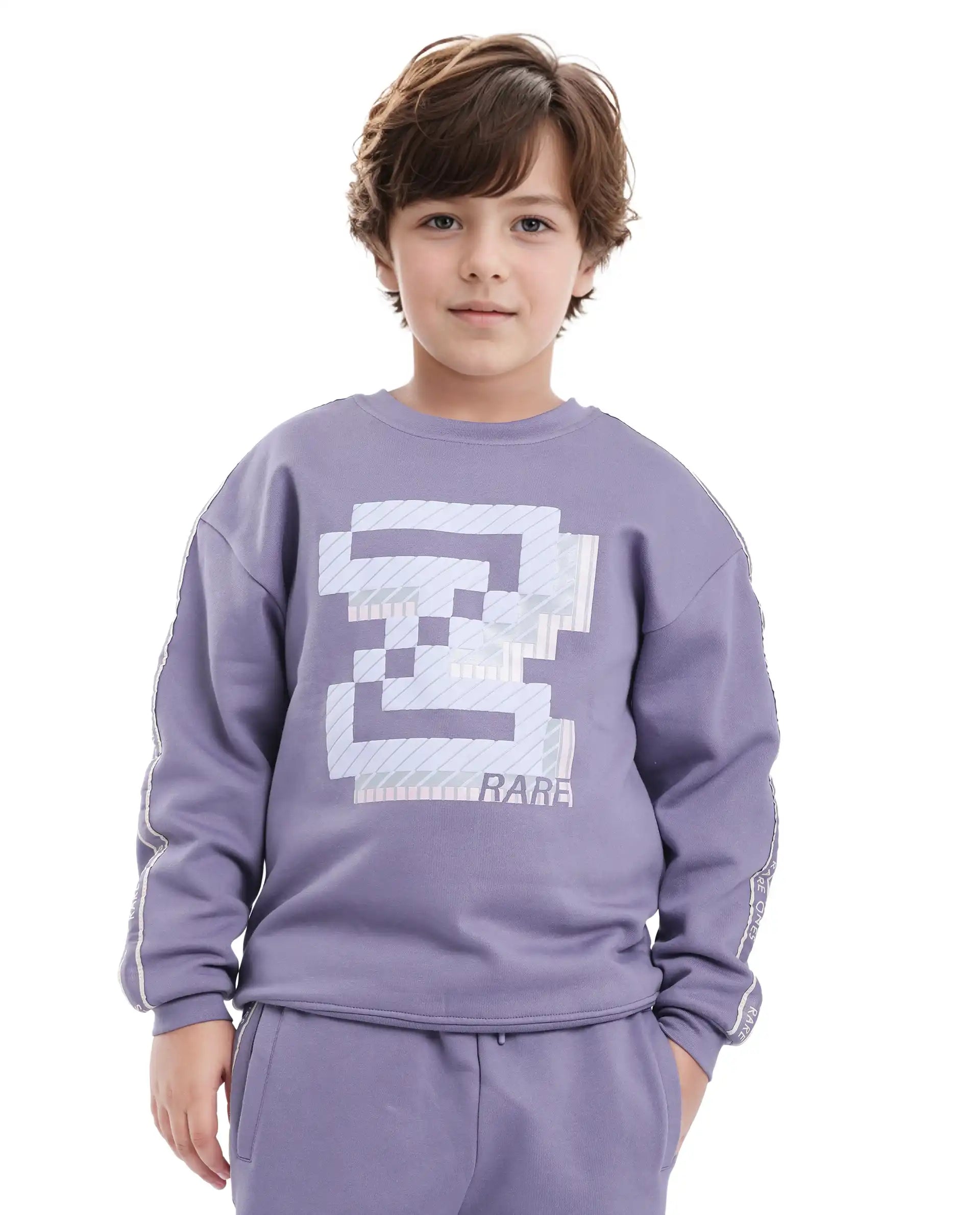 Rare Ones Kids Zet Light Purple Cotton Poly Full Sleeve Puff Print Sweatshirt