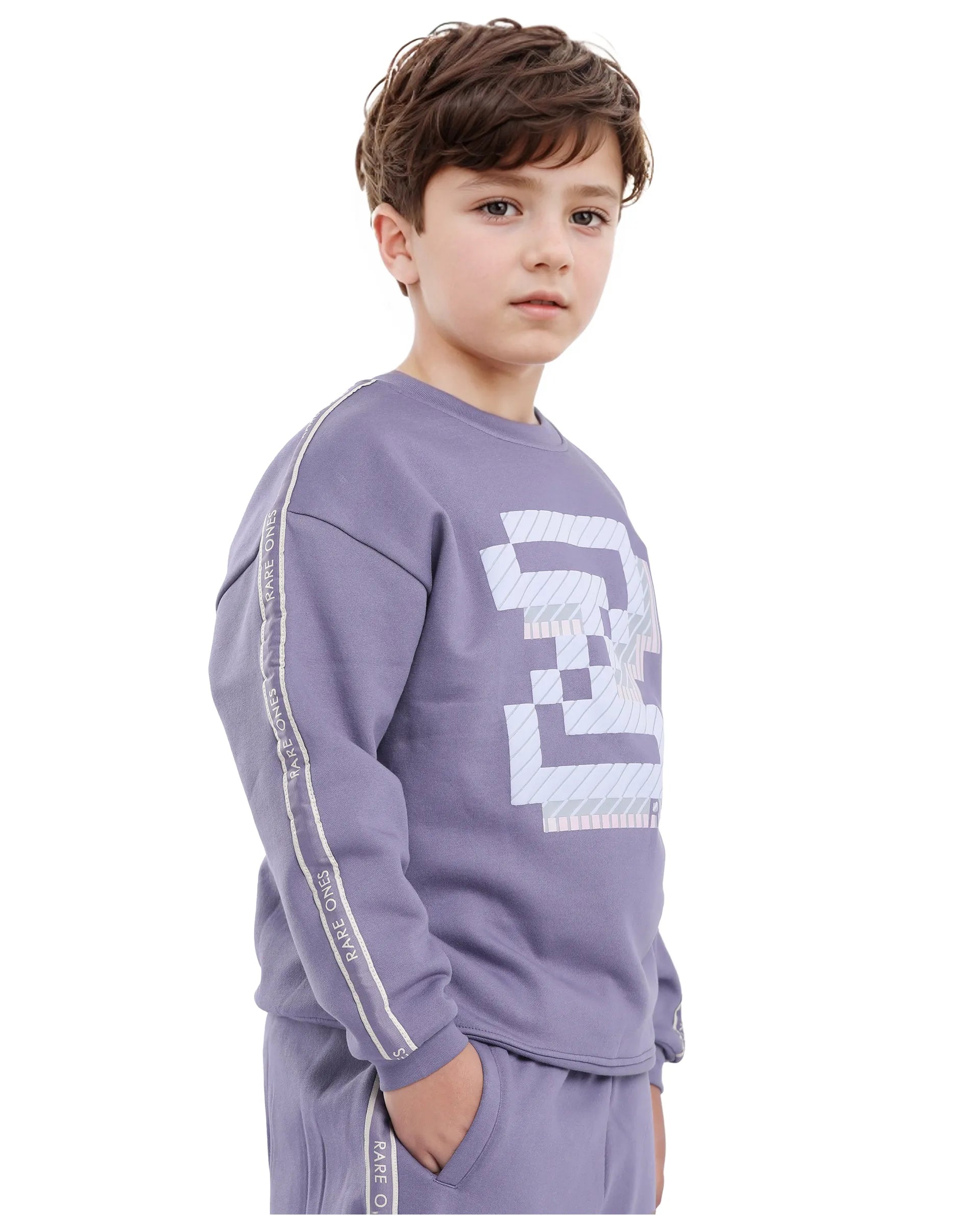 Rare Ones Kids Zet Light Purple Cotton Poly Full Sleeve Puff Print Sweatshirt