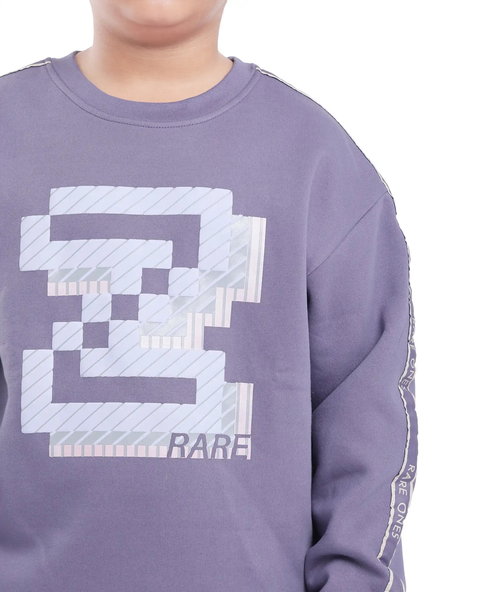 Rare Ones Kids Zet Light Purple Cotton Poly Full Sleeve Puff Print Sweatshirt