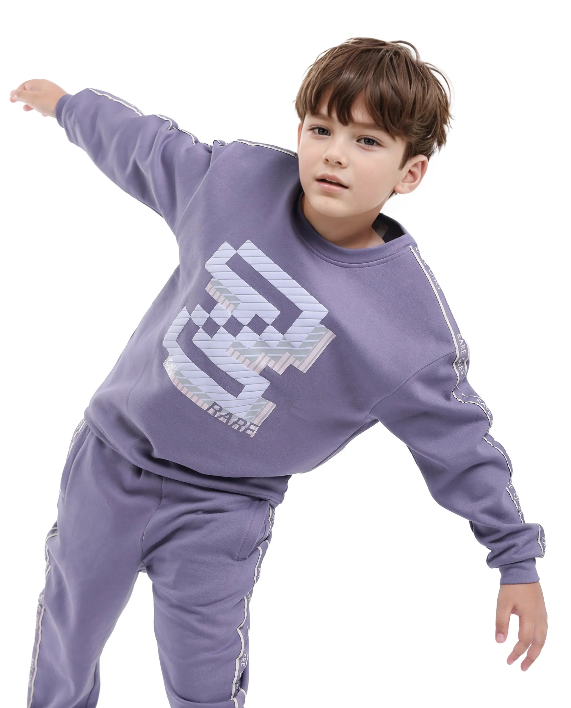 Rare Ones Kids Zet Light Purple Cotton Poly Full Sleeve Puff Print Sweatshirt