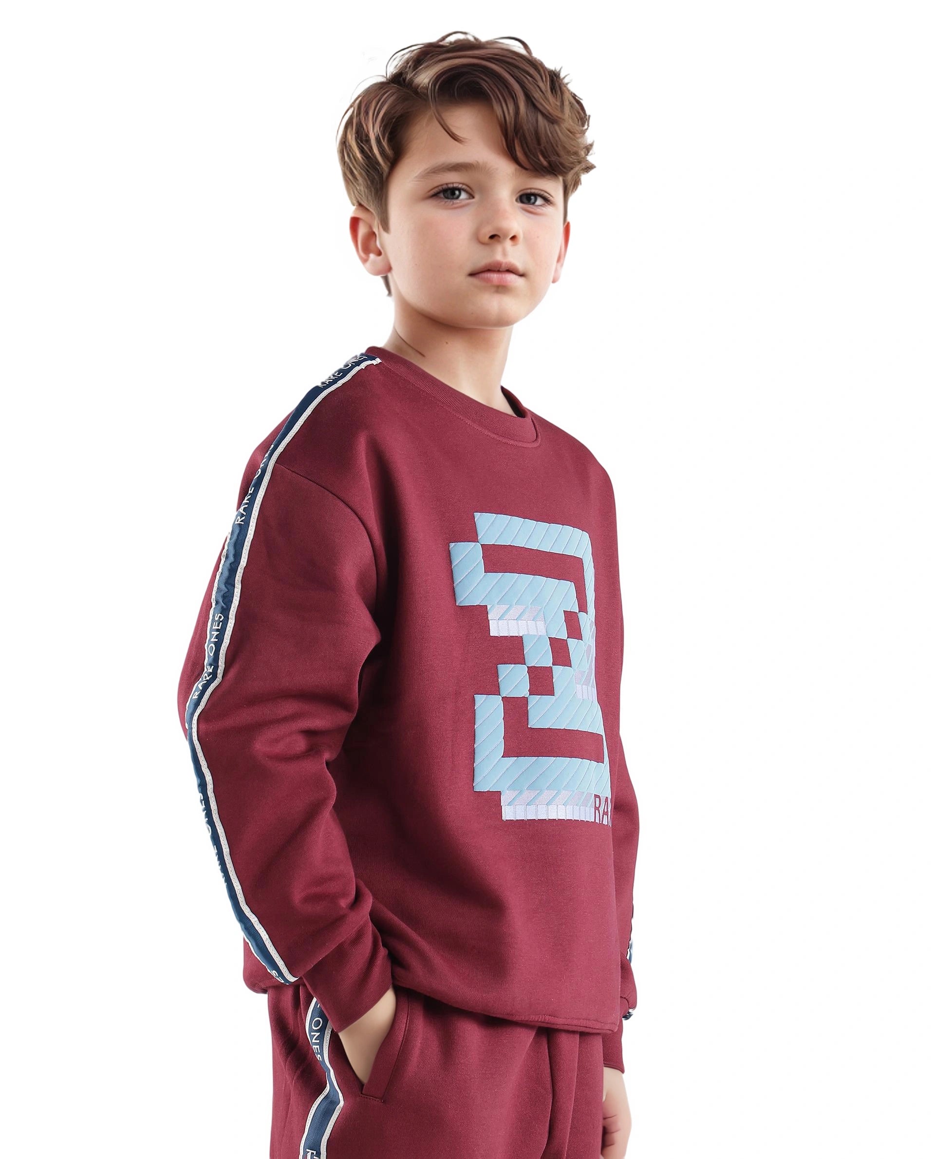 Rare Ones Kids Zet Maroon Cotton Poly Full Sleeve Puff Print Sweatshirt