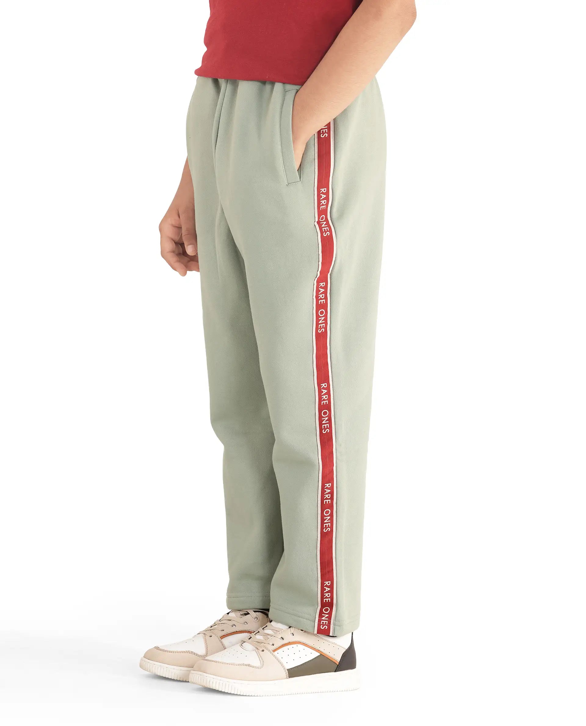 Rare Ones Kids Zeto Dusky Green Cotton Poly Applique Drawstring Closure Trackpant