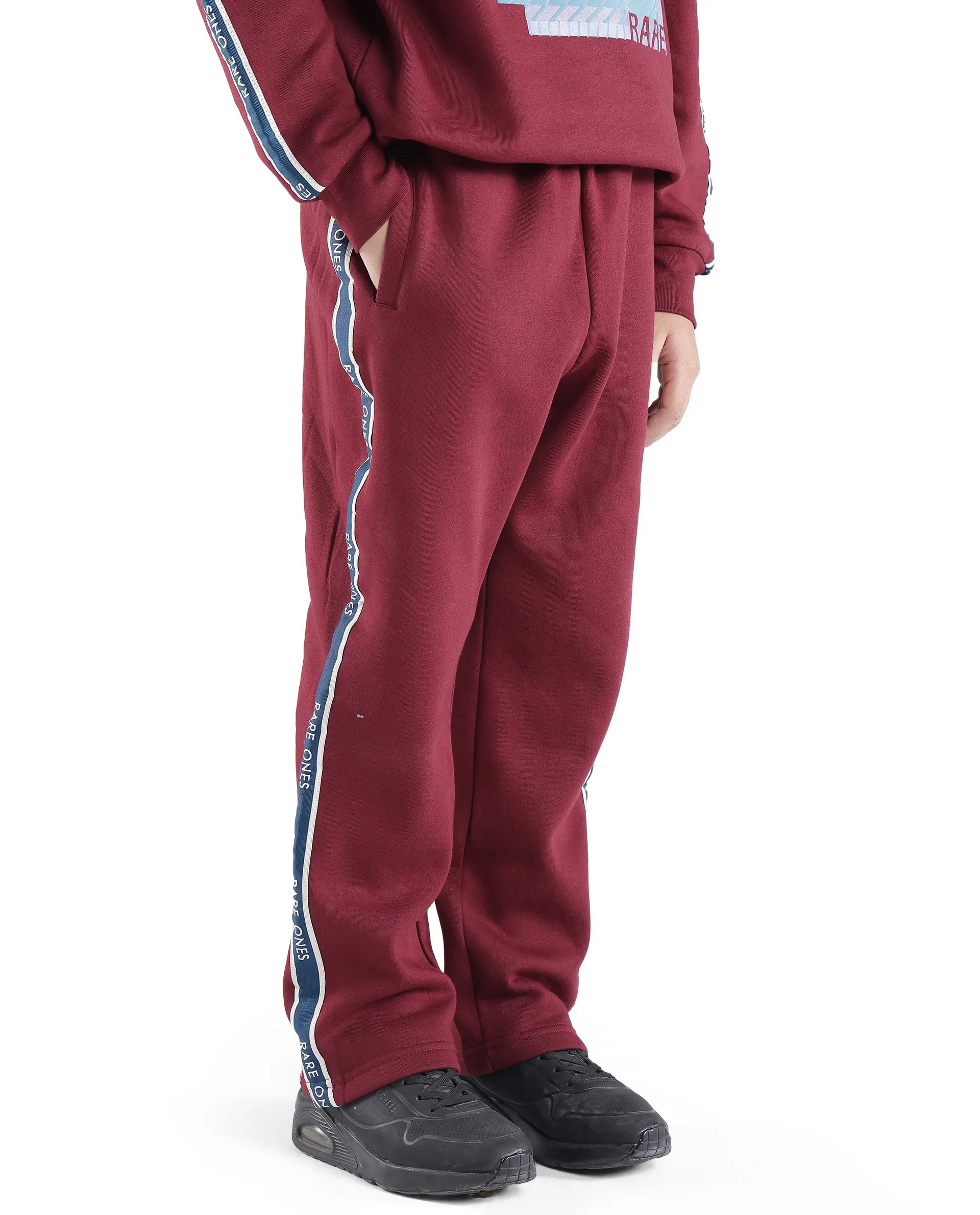 Rare Ones Kids Zeto Maroon Cotton Poly Applique Drawstring Closure Trackpant
