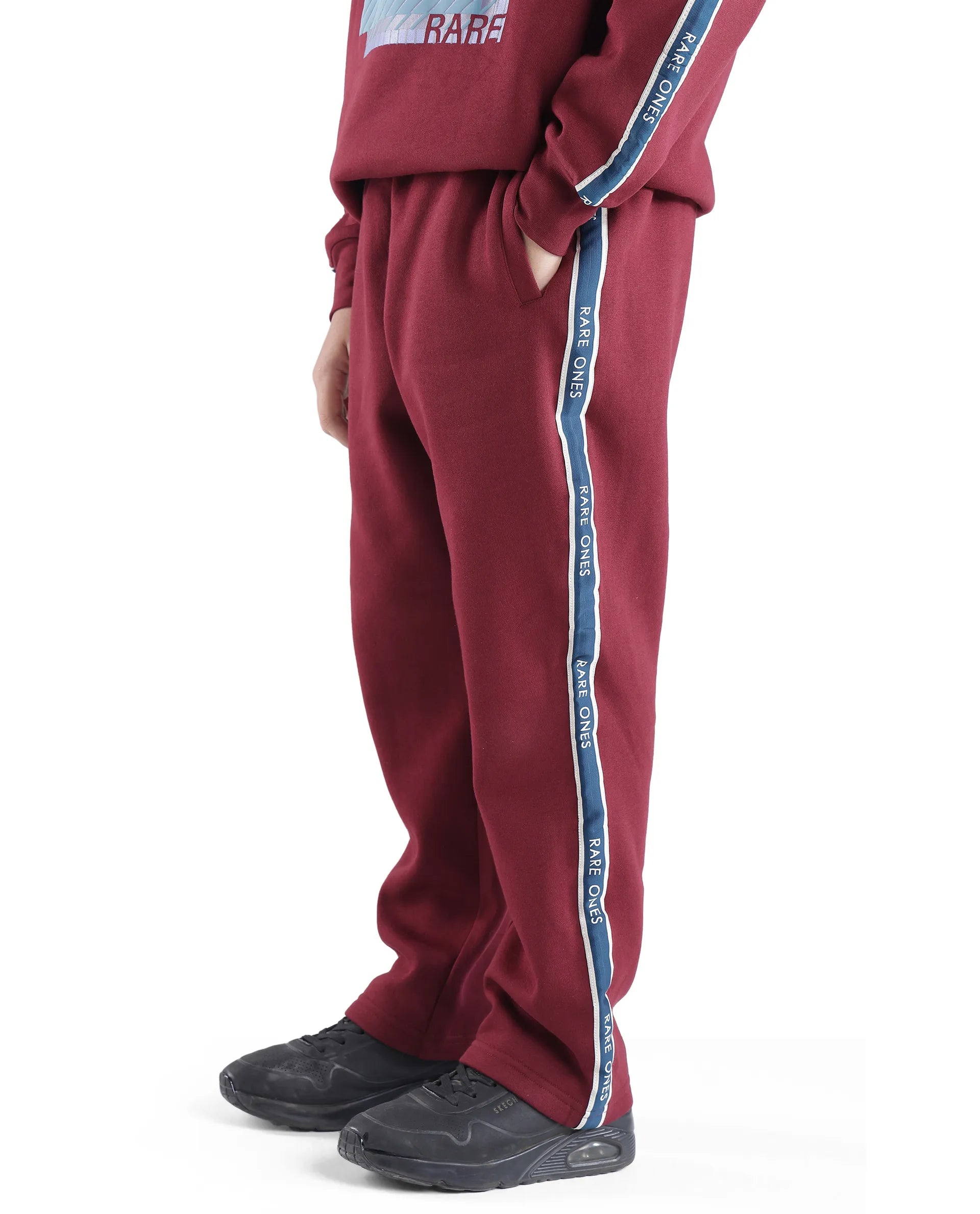Rare Ones Kids Zeto Maroon Cotton Poly Applique Drawstring Closure Trackpant