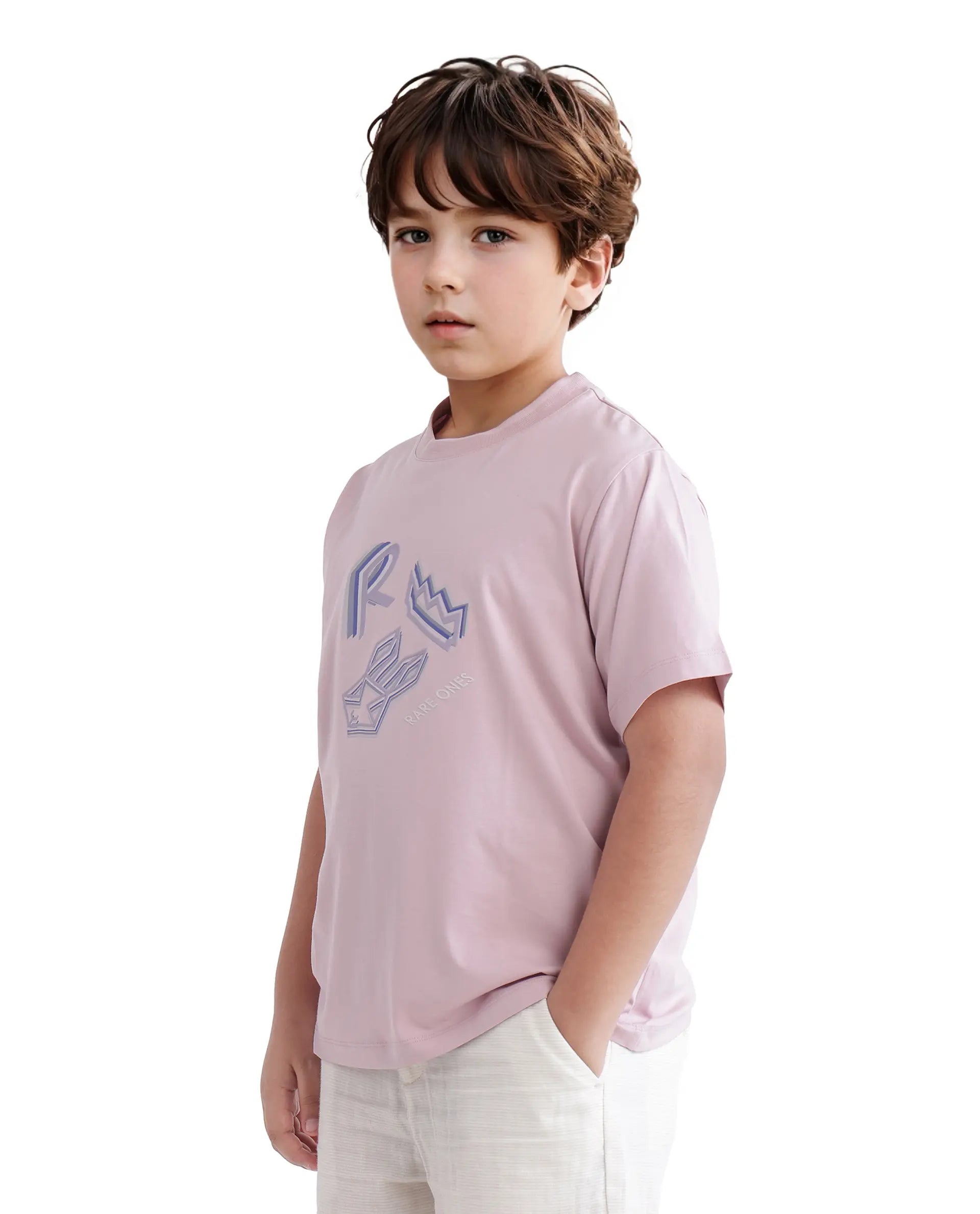 Rare Ones Kids Zeus Dusky Pink Cotton Blend Short Sleeve Crew Neck Print T-Shirt