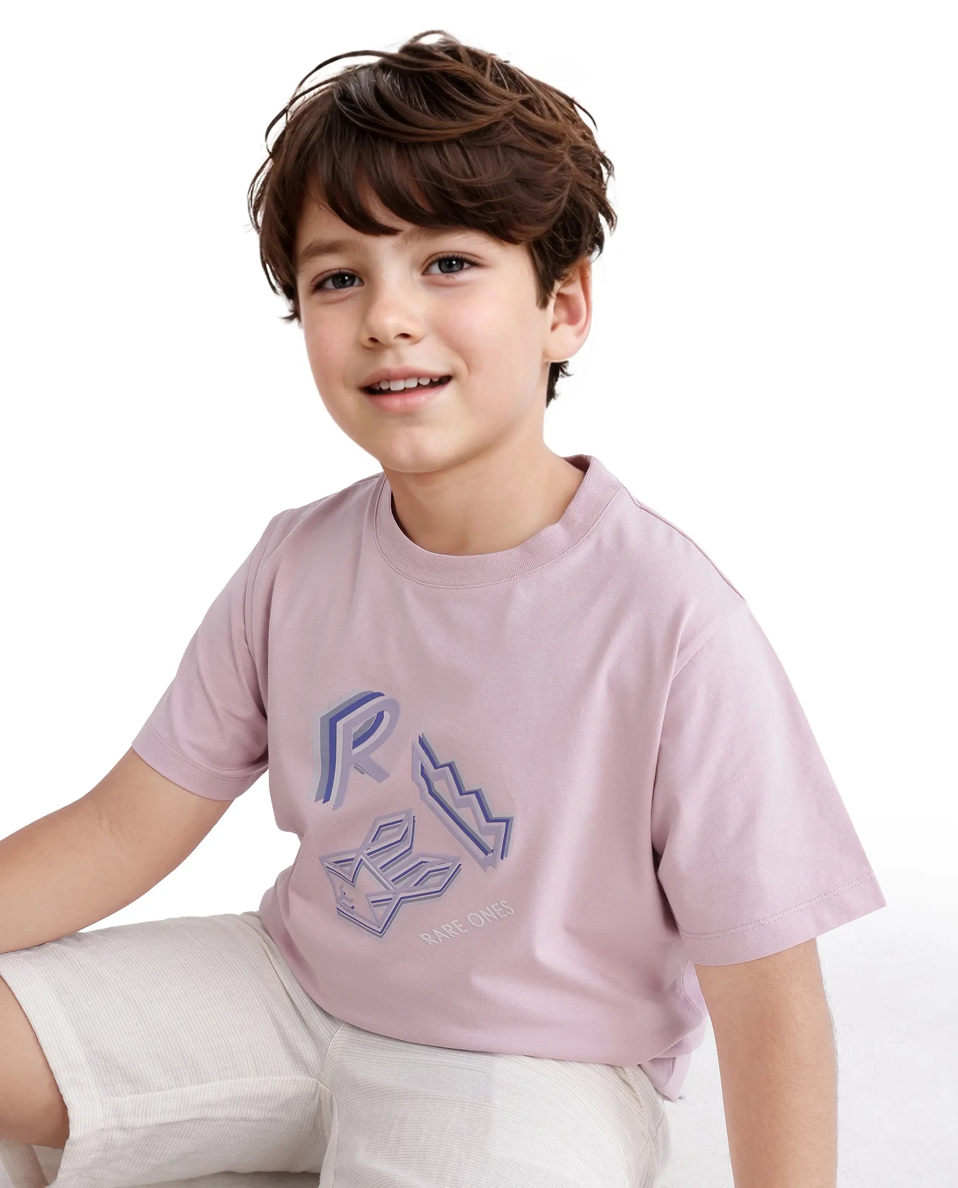 Rare Ones Kids Zeus Dusky Pink Cotton Blend Short Sleeve Crew Neck Print T-Shirt