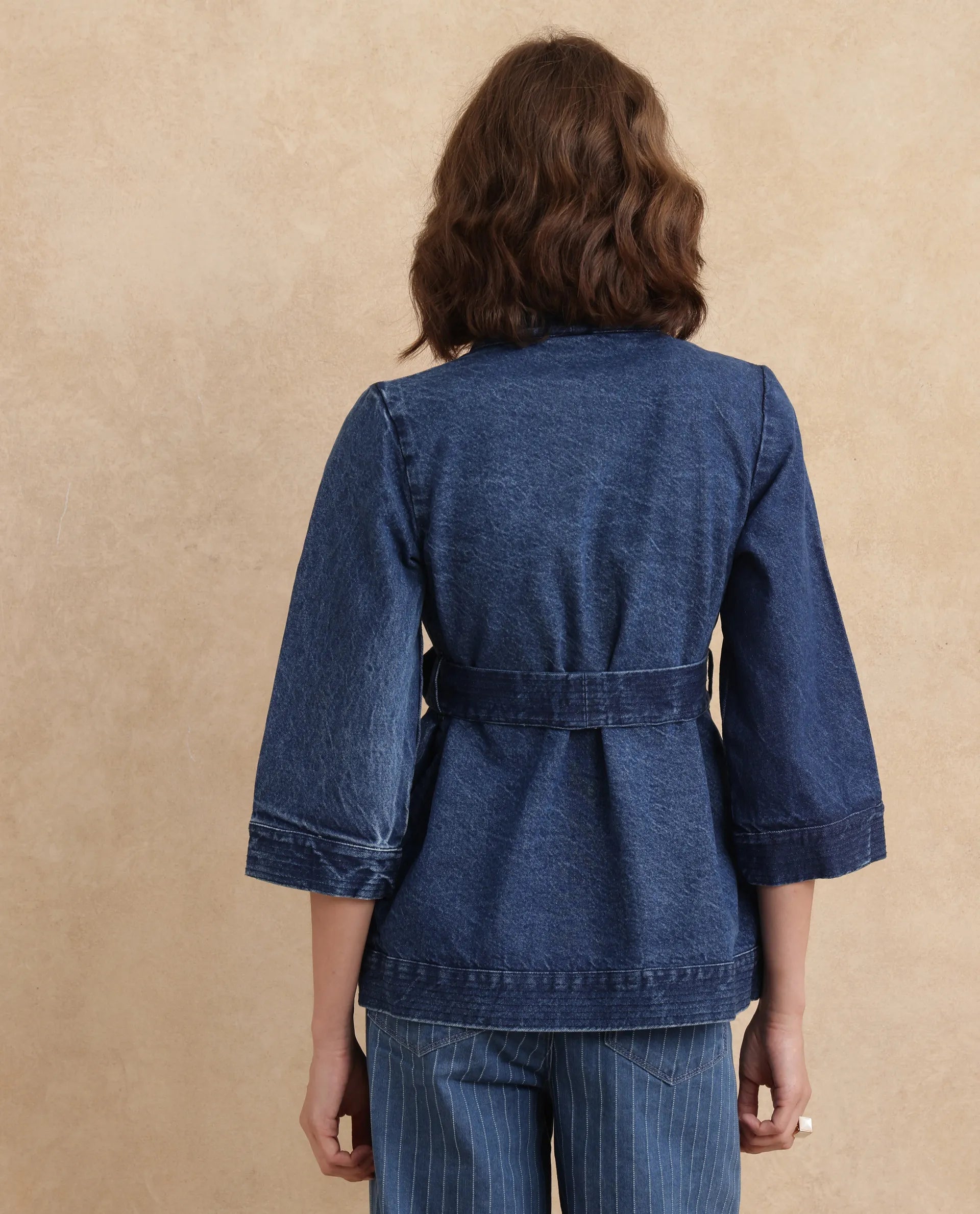 Rareism Women Zezo Blue Cotton Fabric Full Sleeve Regular Fit Plain Jacket