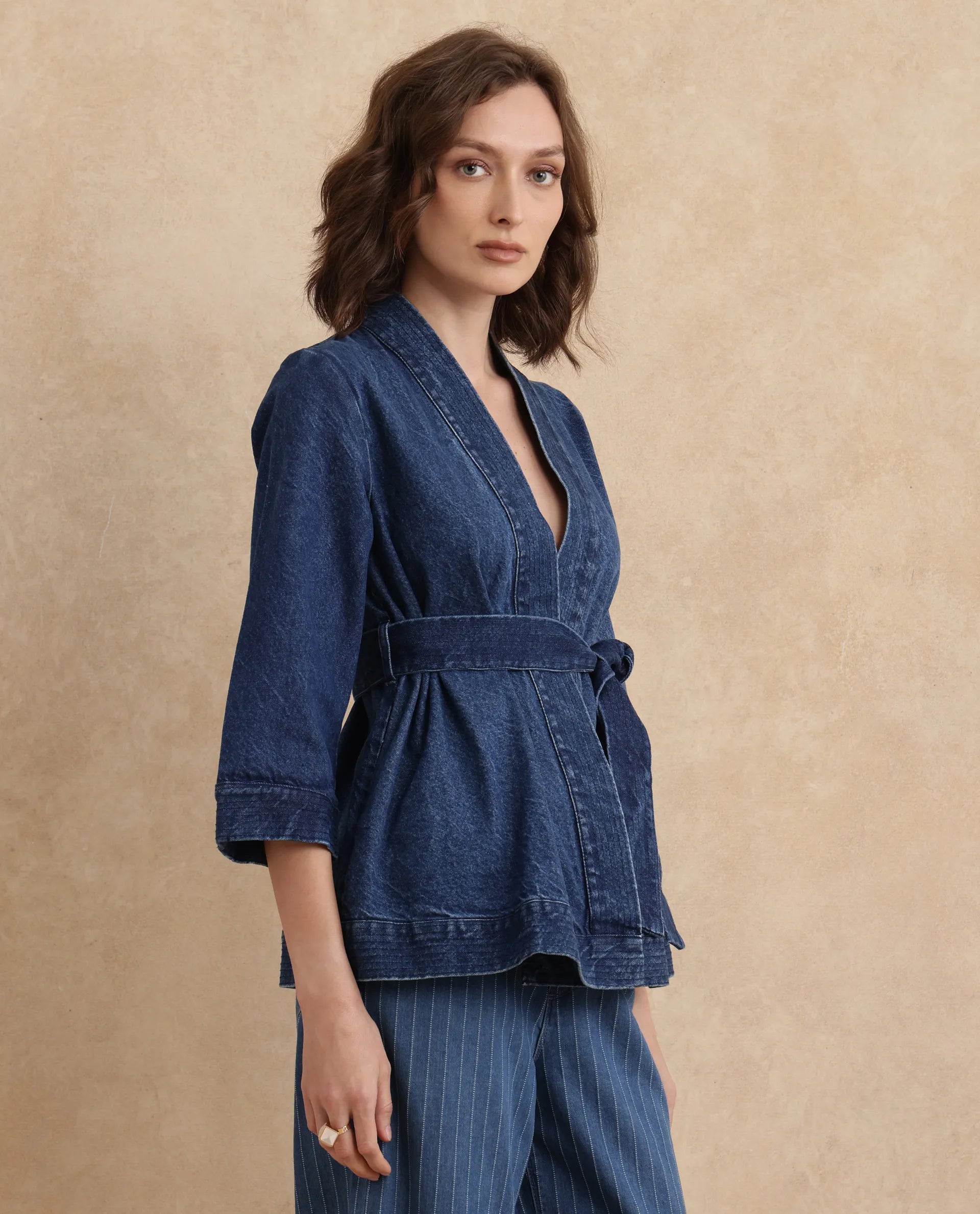 Rareism Women Zezo Blue Cotton Fabric Full Sleeve Regular Fit Plain Jacket