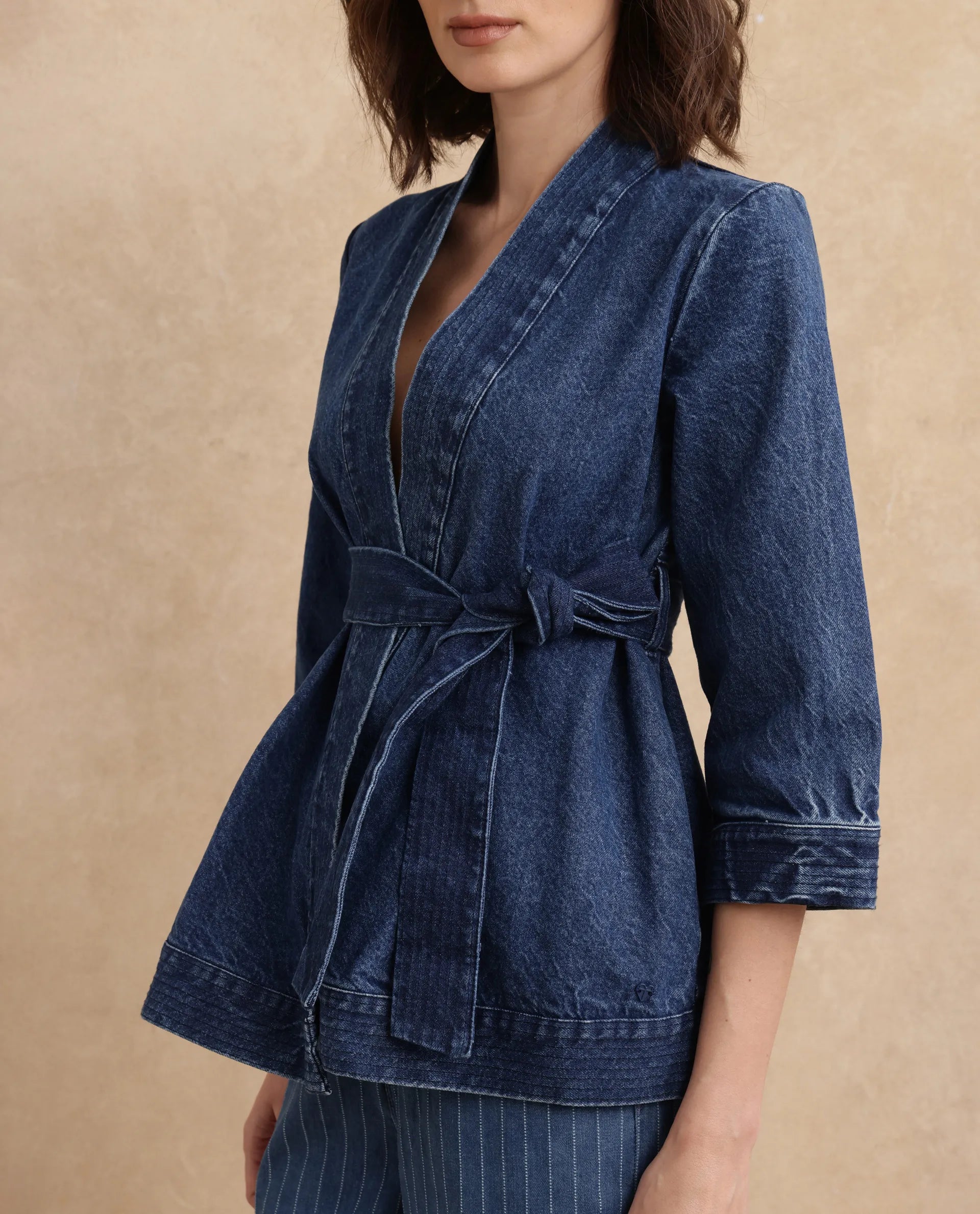 Rareism Women Zezo Blue Cotton Fabric Full Sleeve Regular Fit Plain Jacket