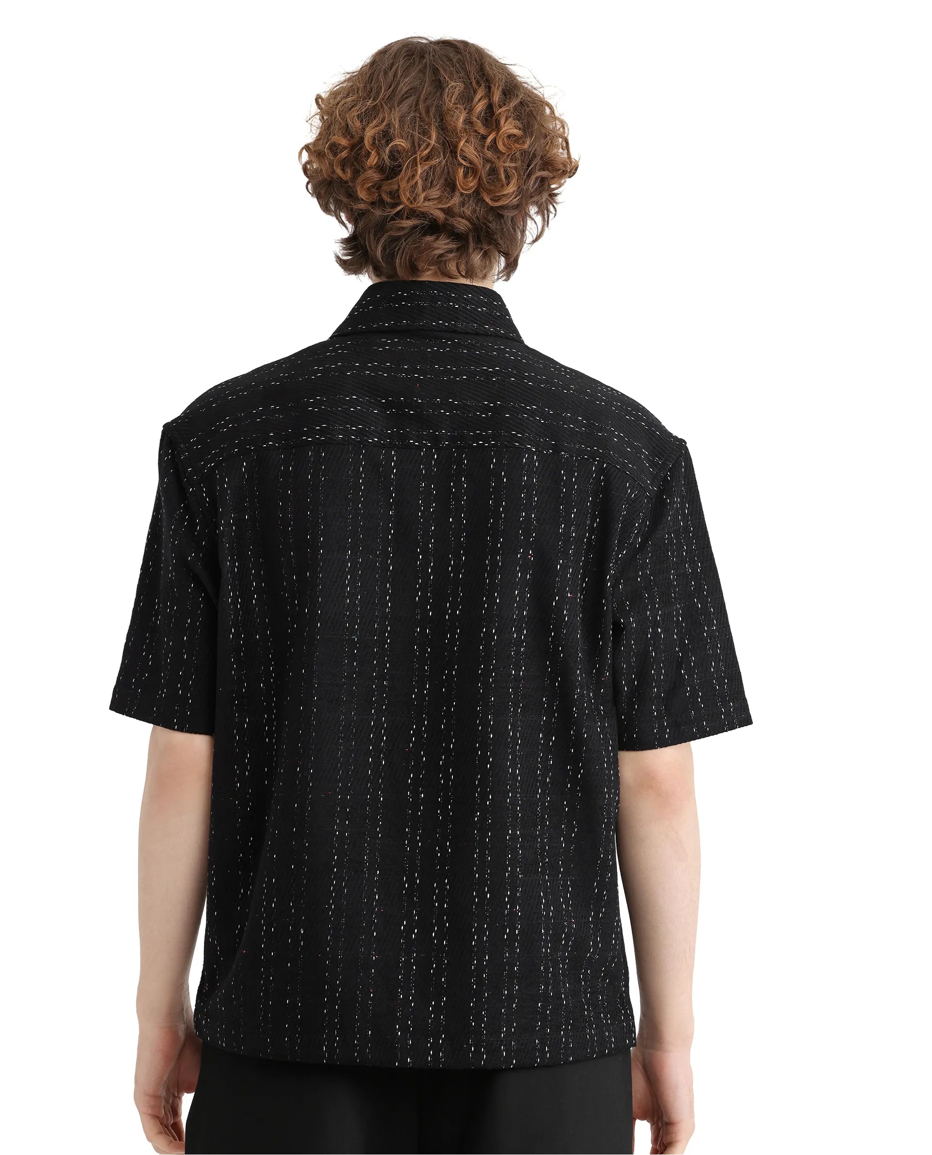 Rare Rabbit Men's Zhet Navy Cotton Fabric Short Sleeve Collared Neck Button Closure Printed Shirt