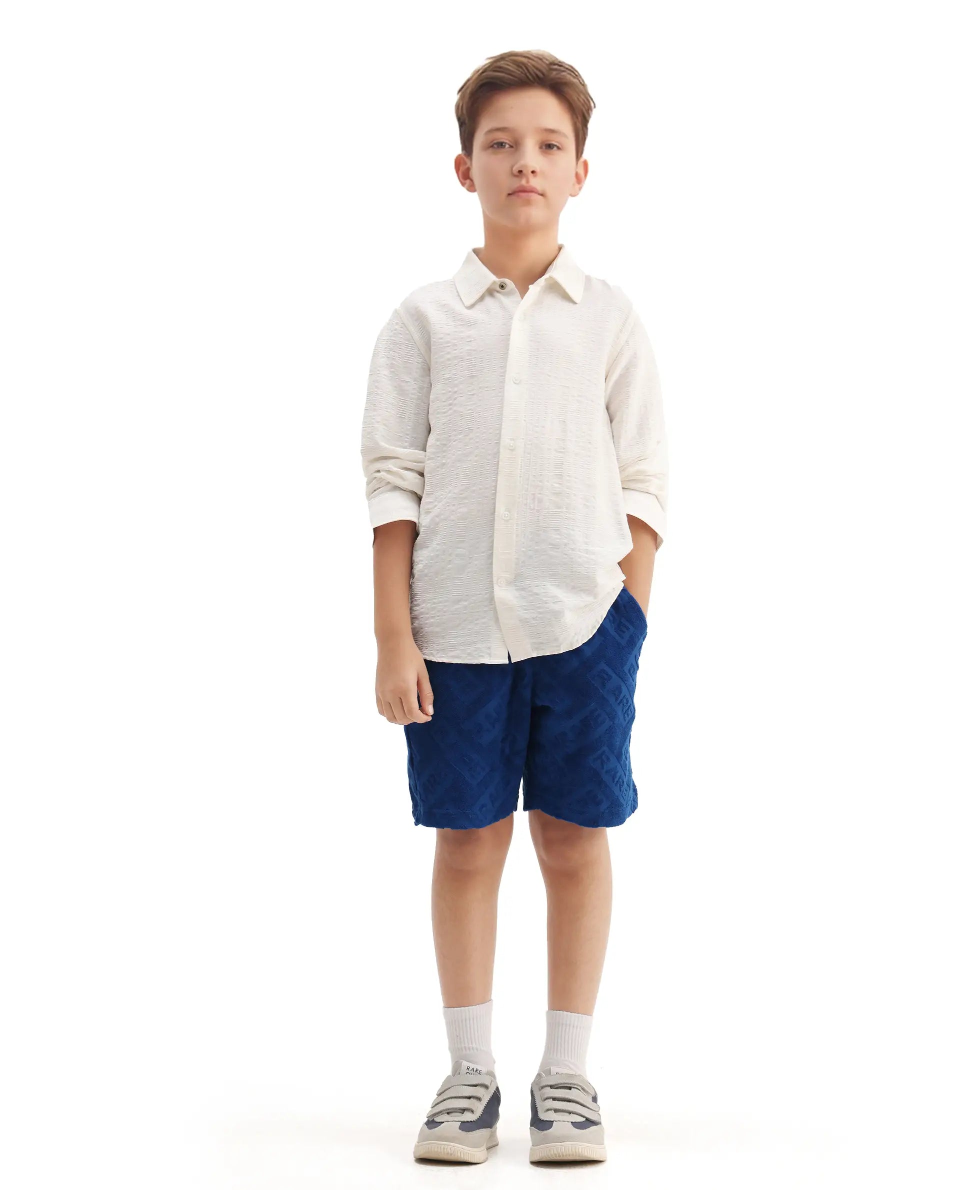 Rare Ones Kids Zilo-B Blue Cotton All Over Print Drawstring Closure Regular Fit Shorts