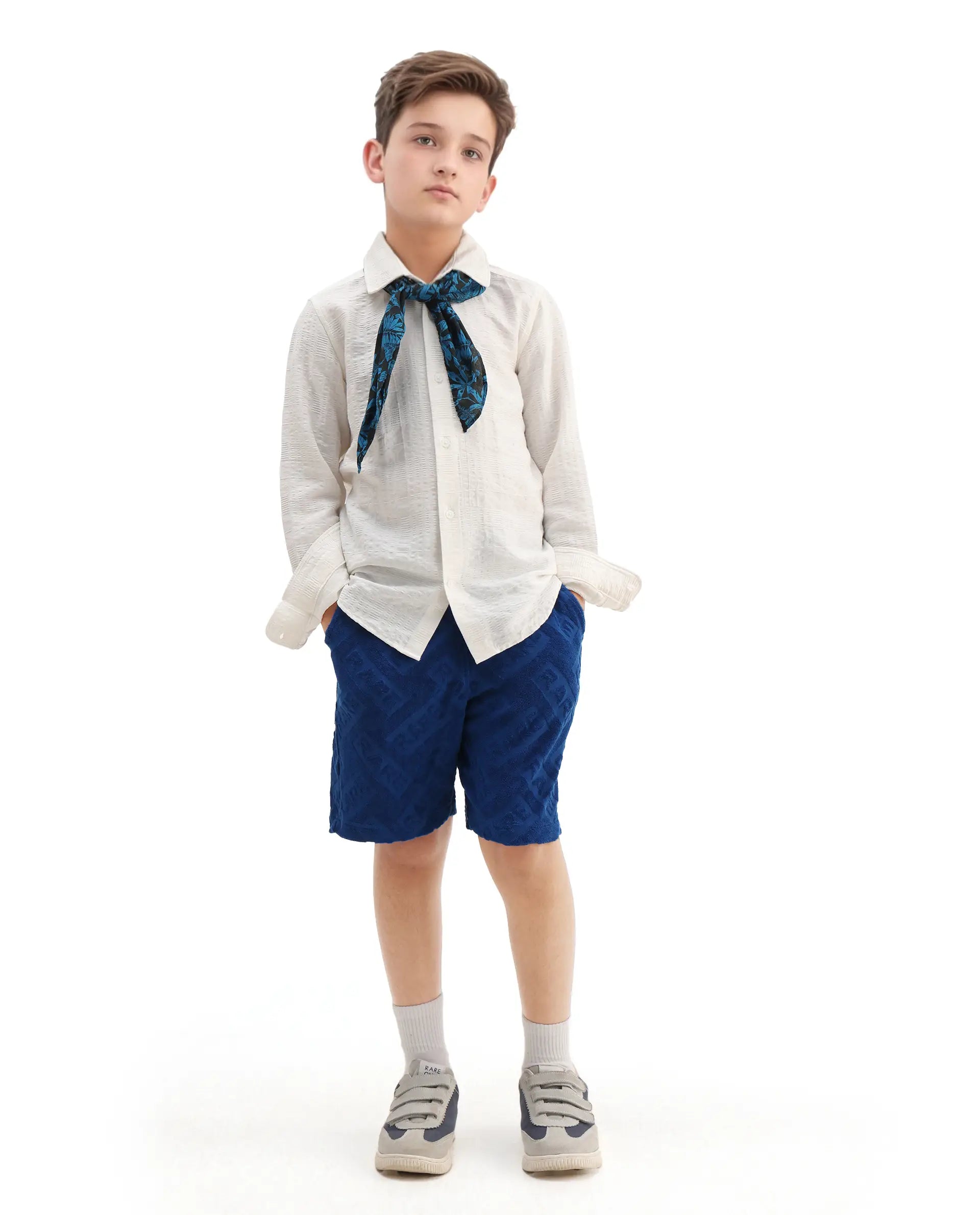 Rare Ones Kids Zilo-B Blue Cotton All Over Print Drawstring Closure Regular Fit Shorts