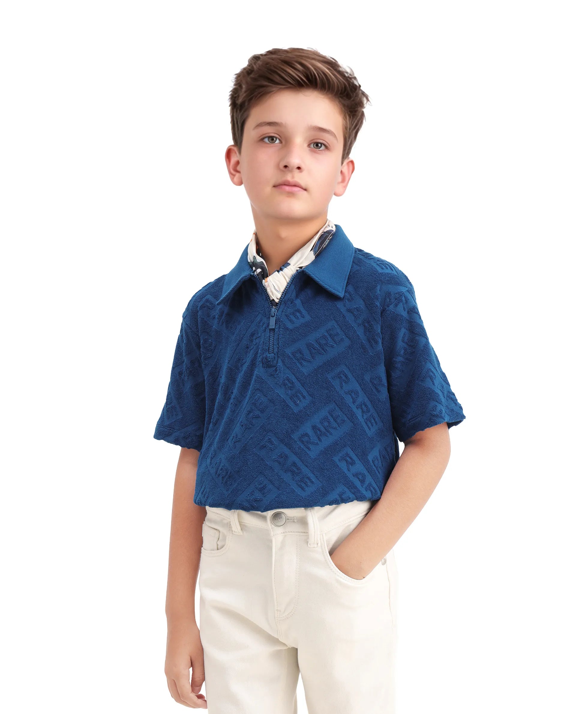 Rare Ones Kids Zilo Blue Cotton Zipper Regular Fit Polo