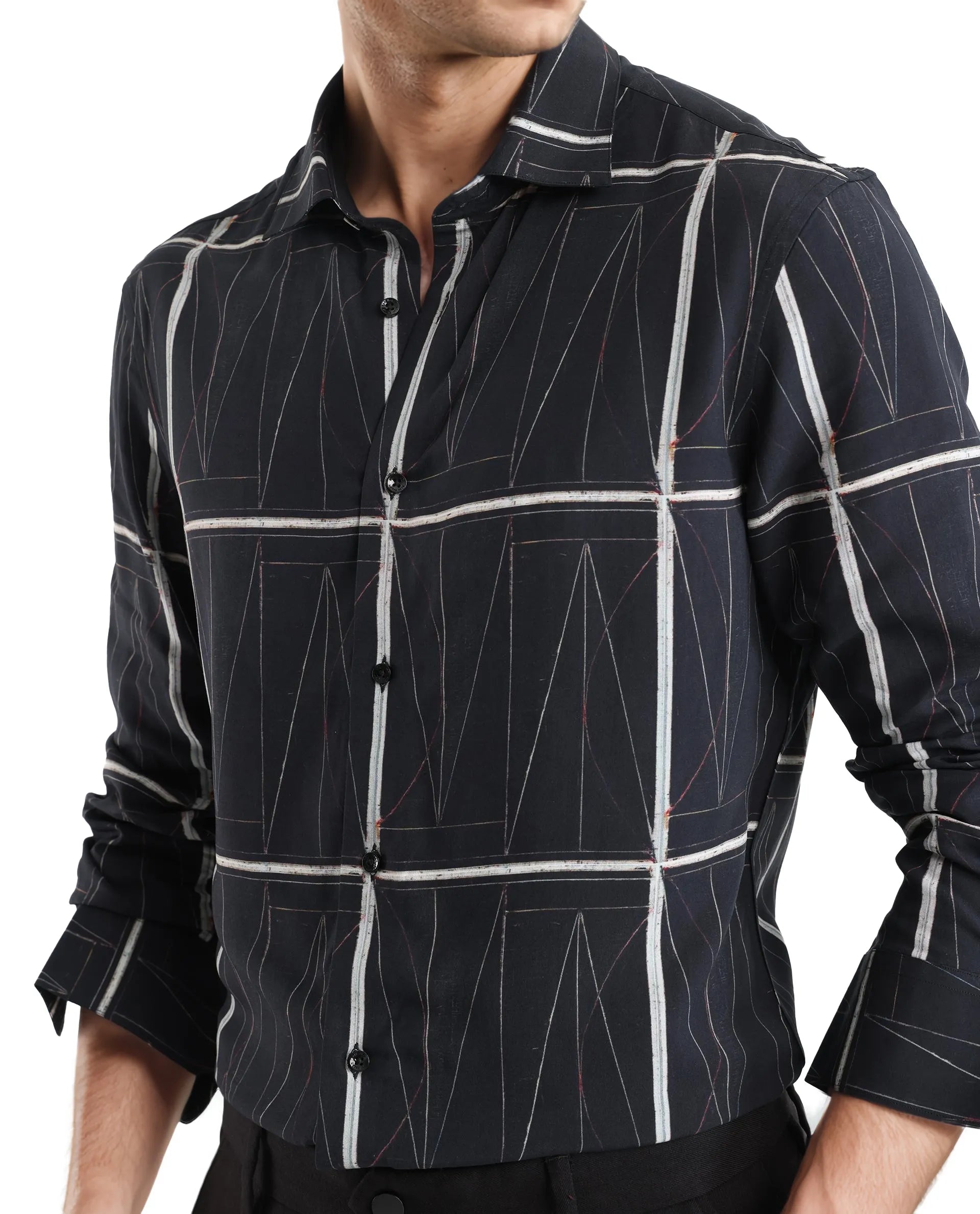 Rare Rabbit Men Zilon Black Viscose Fabric Regular Fit Full Sleeve Shirt