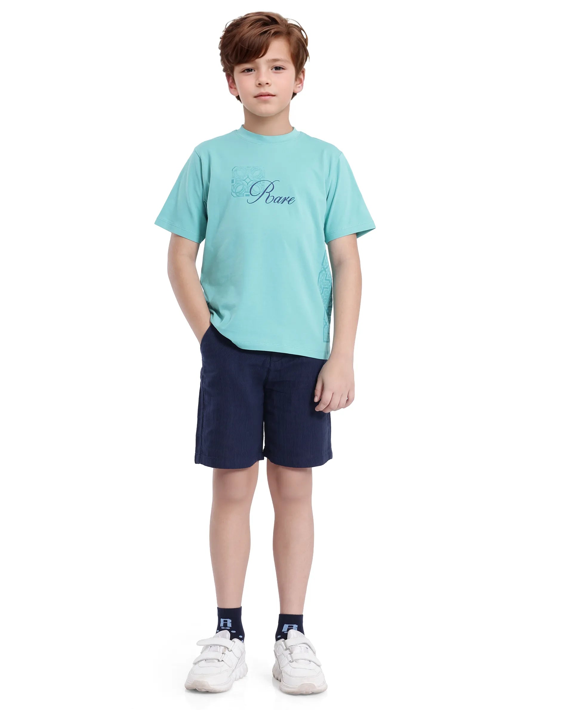 Rare Ones Kids Zilos Light Green Cotton Short Sleeve Crew Neck Print T-Shirt
