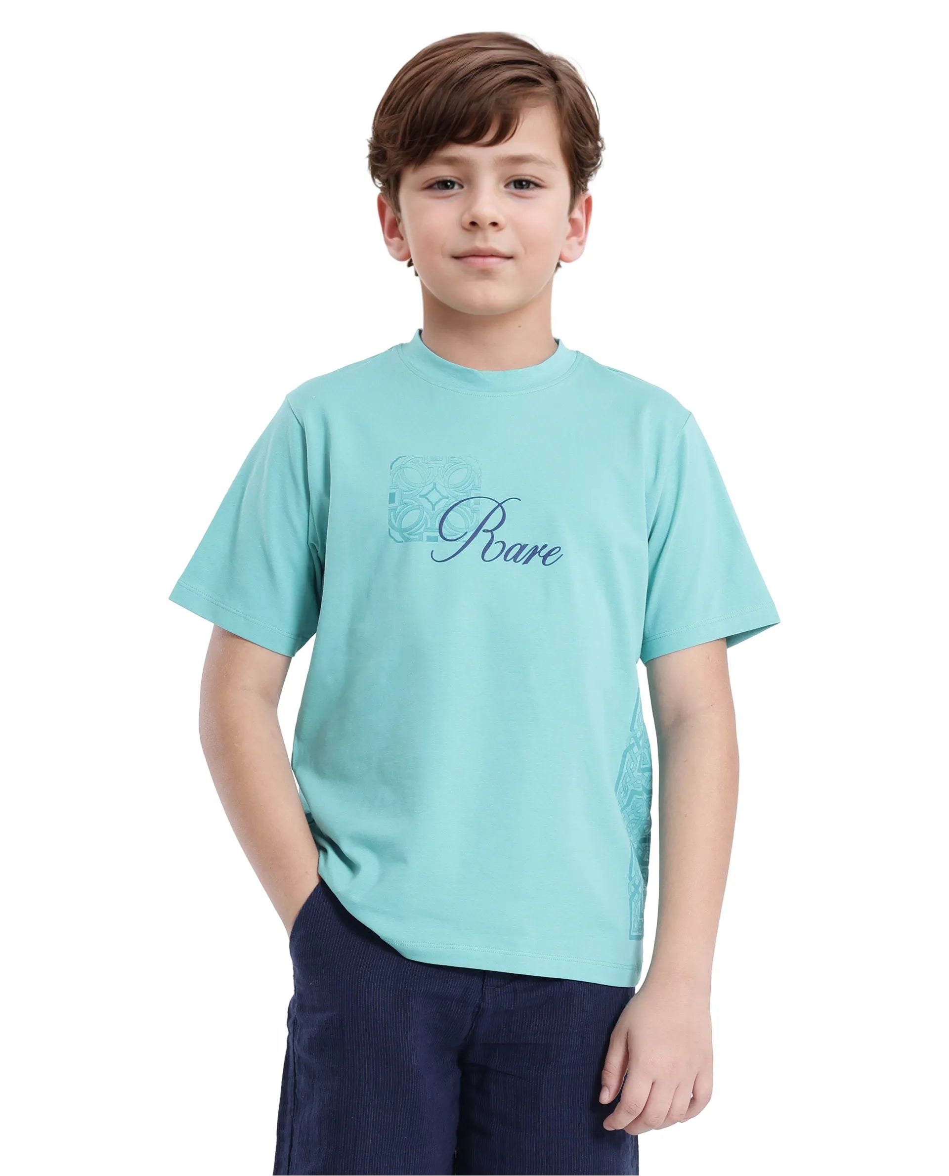 Rare Ones Kids Zilos Light Green Cotton Short Sleeve Crew Neck Print T-Shirt