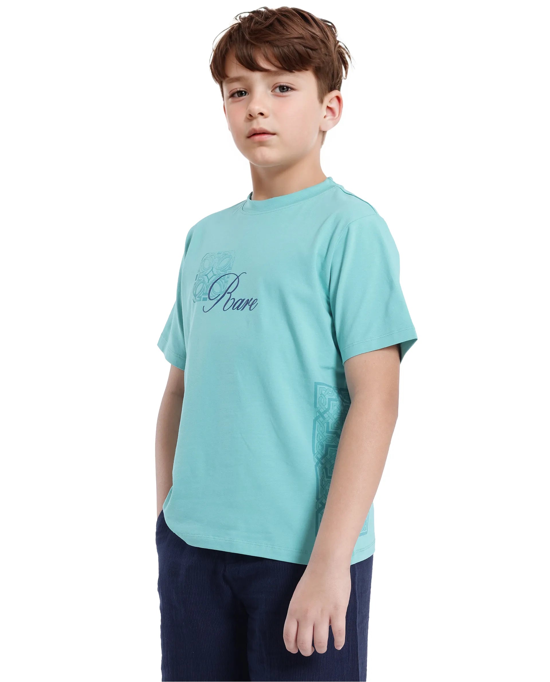 Rare Ones Kids Zilos Light Green Cotton Short Sleeve Crew Neck Print T-Shirt