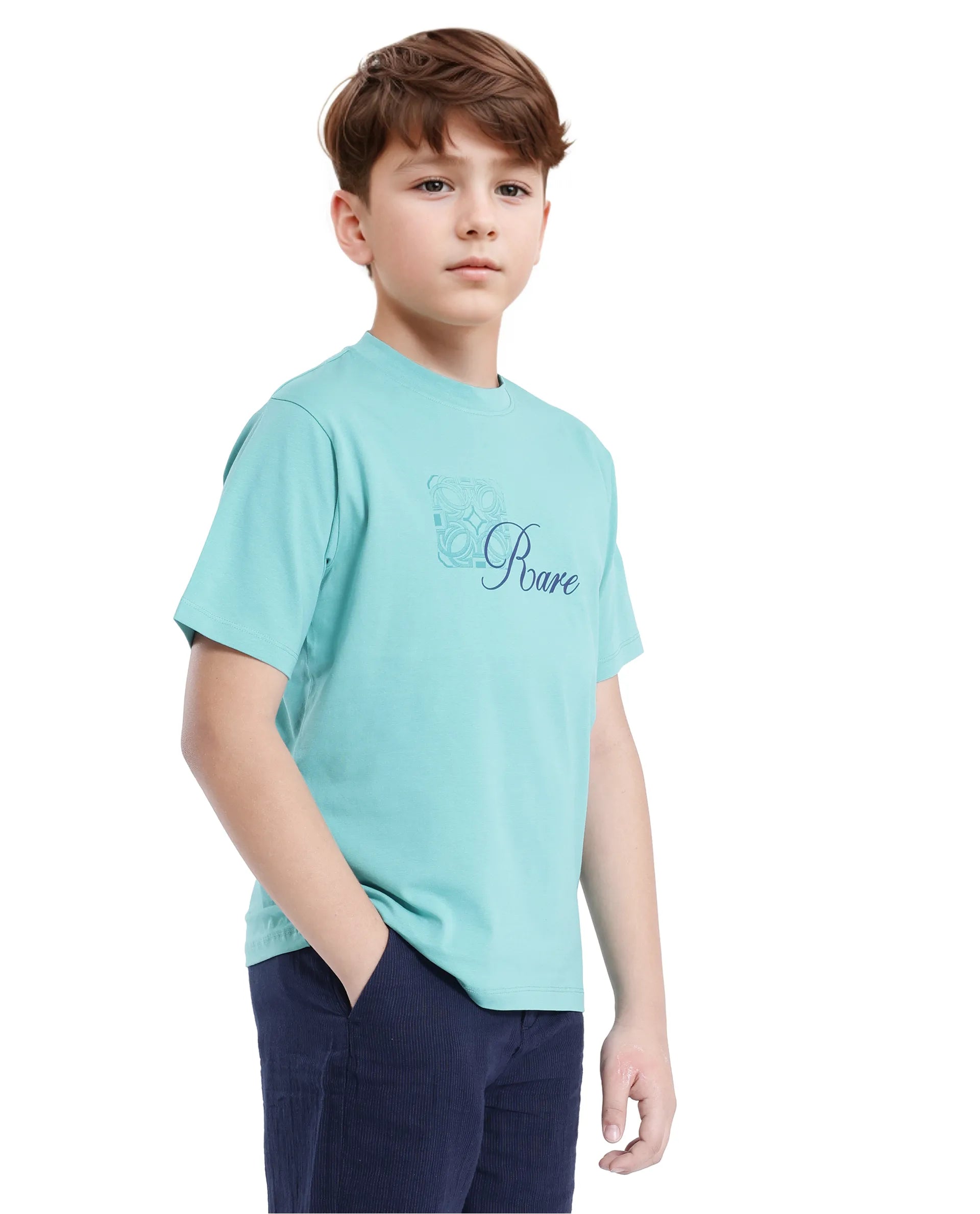 Rare Ones Kids Zilos Light Green Cotton Short Sleeve Crew Neck Print T-Shirt