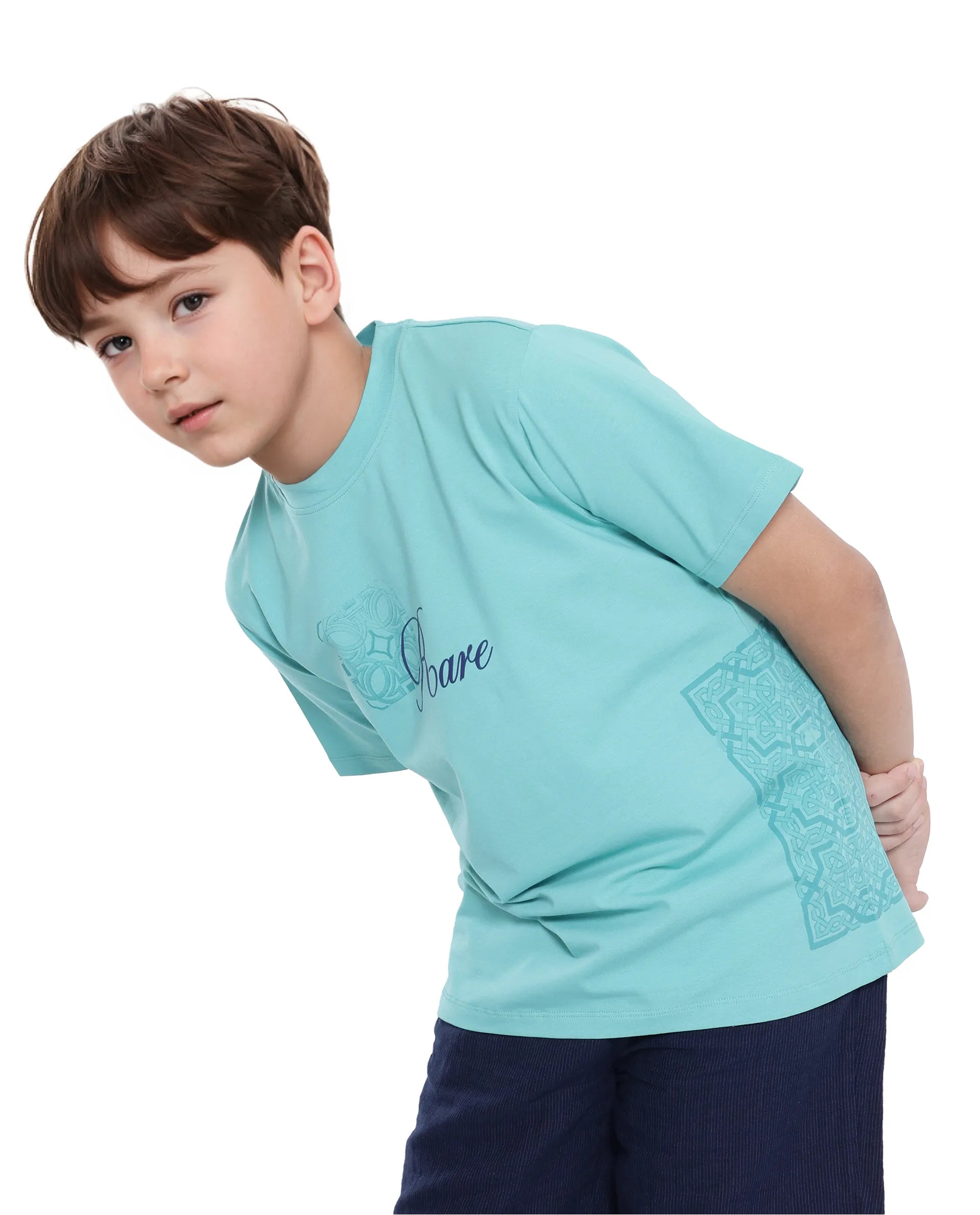 Rare Ones Kids Zilos Light Green Cotton Short Sleeve Crew Neck Print T-Shirt