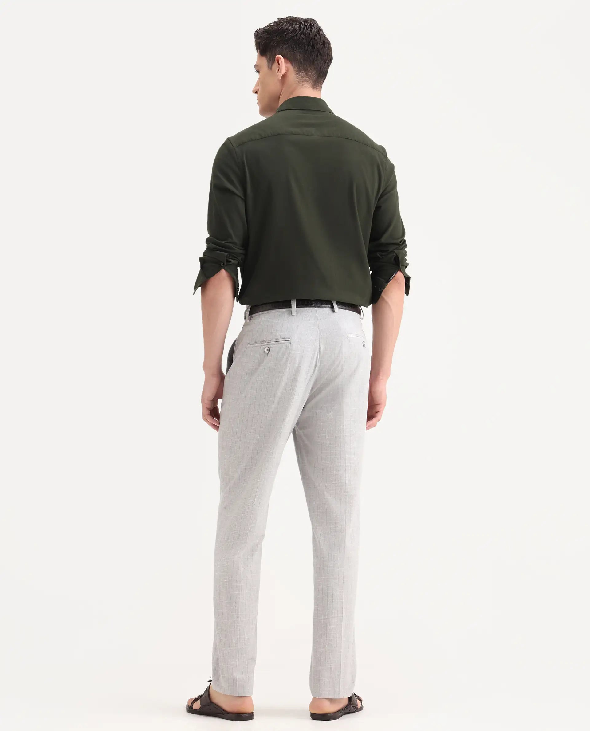 Rare Rabbit Men's Zimba Grey Polyester Blend Striped Print Straight Fit Trouser