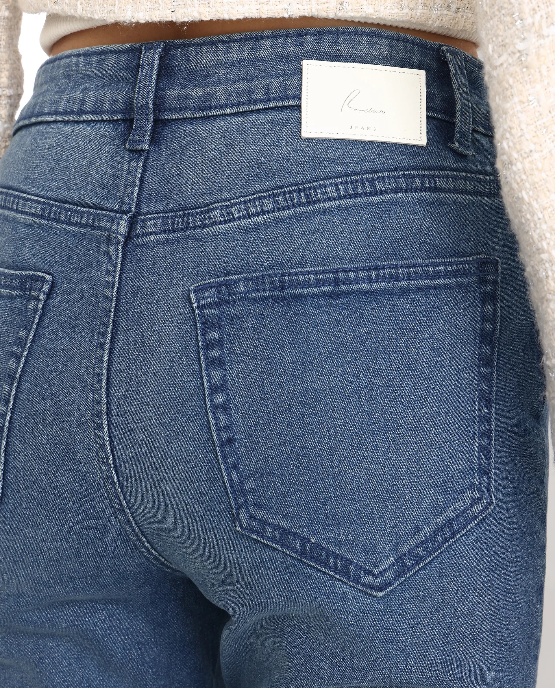 Rareism Women's Zinga Blue Cotton Blend Plain Ankle Length Skinny Fit Jeans