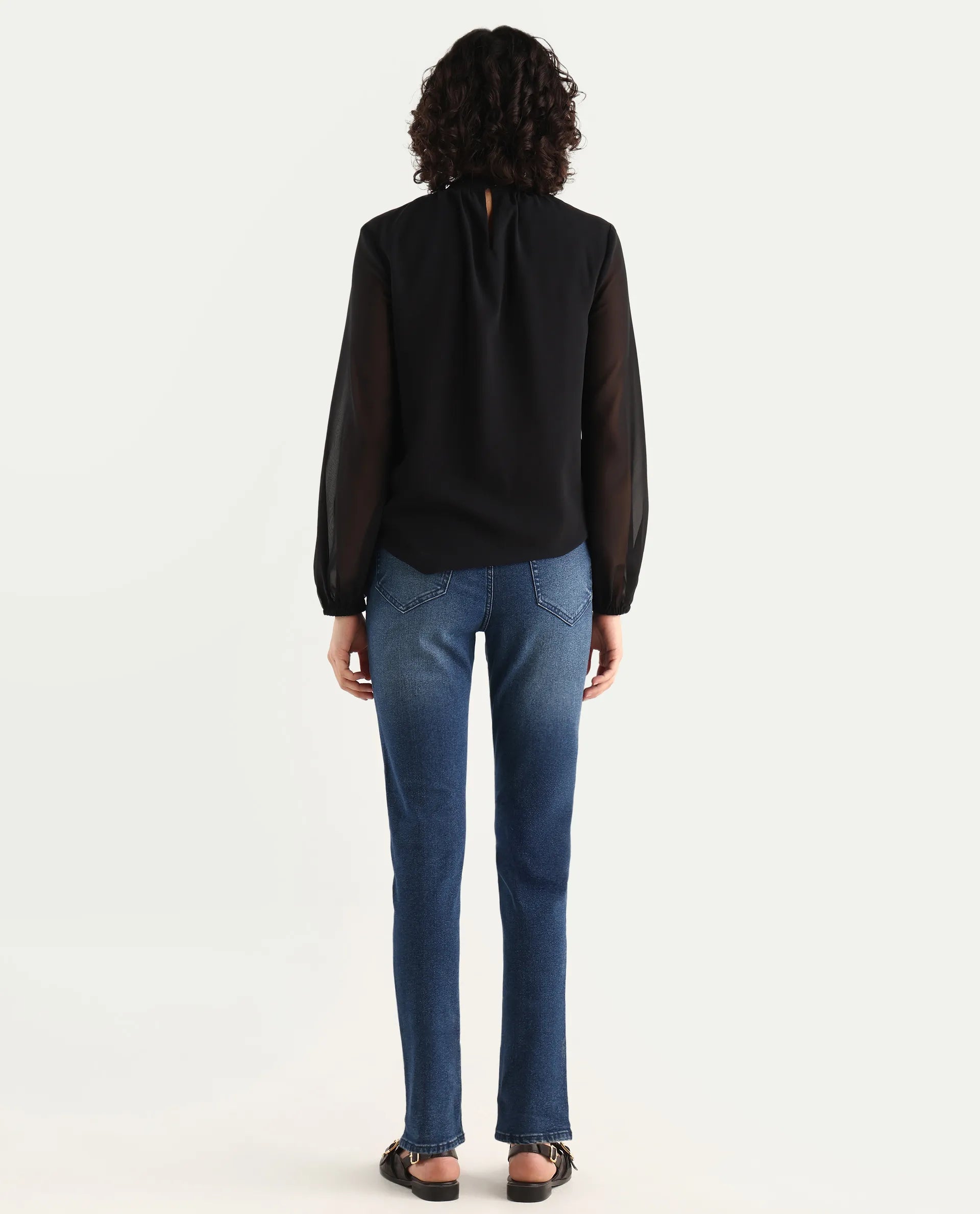 Rareism Women's Zing Blue Cotton Blend Plain Ankle Length Sleek Skinny Fit Jeans