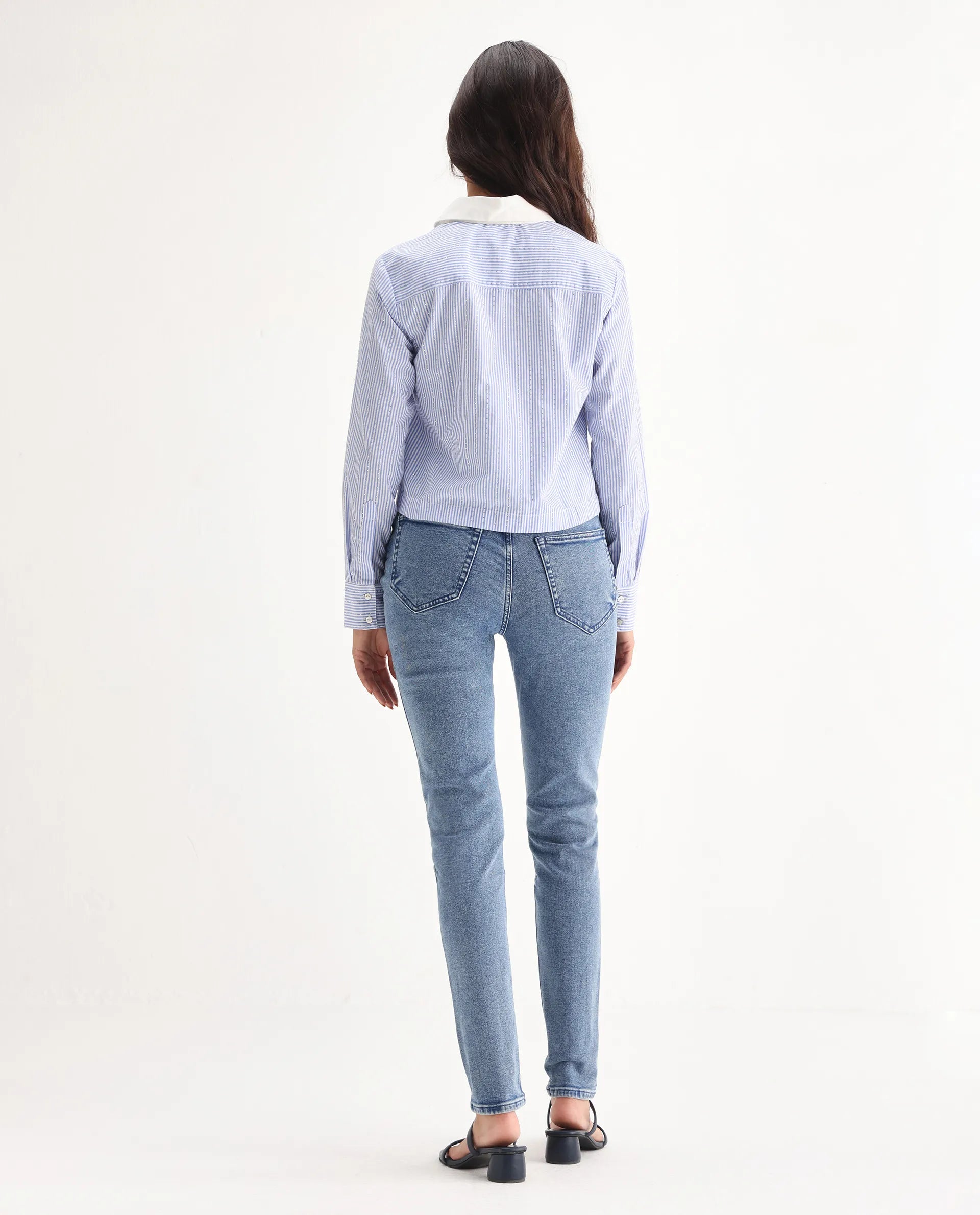 Rareism Women's Zingo Light Blue Cotton Blend Plain Ankle Length Skinny Fit Jeans