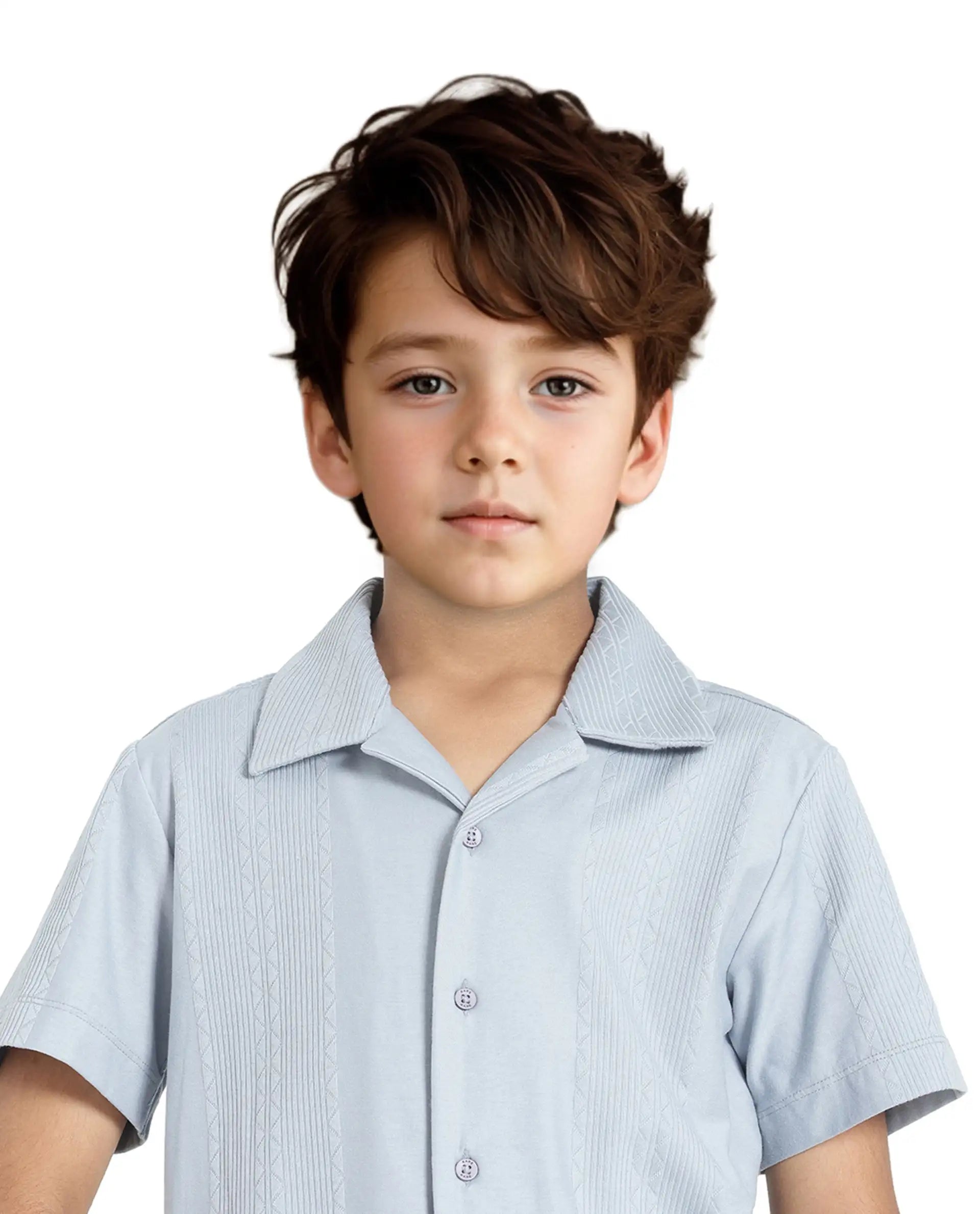 Rare Ones Kids Zinon Dusky Blue Cotton Full Sleeve Cuban Collar Jacquard Shirt