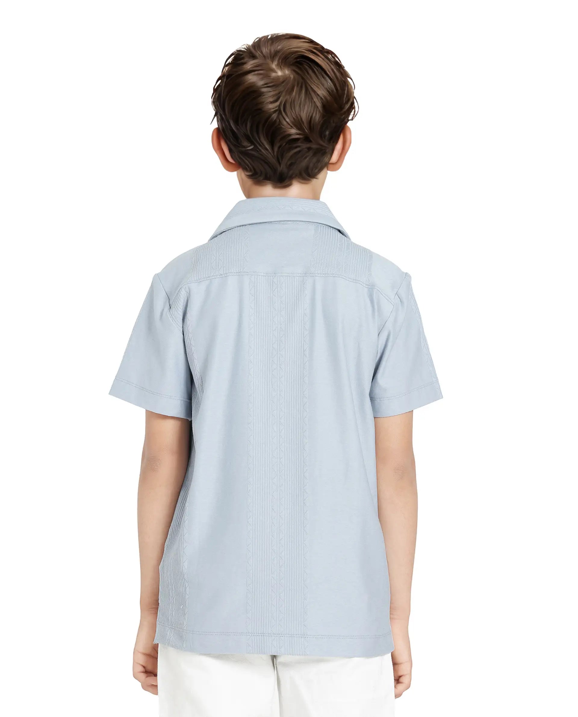 Rare Ones Kids Zinon Dusky Blue Cotton Full Sleeve Cuban Collar Jacquard Shirt
