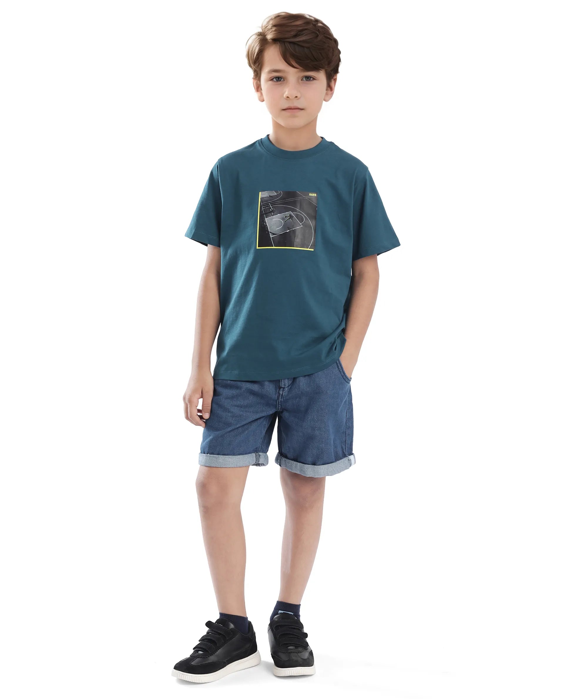 Rare Ones Kids Zion Blue Cotton Half Sleeve Graphic Print Slip-On Closure Regular Fit T-Shirt