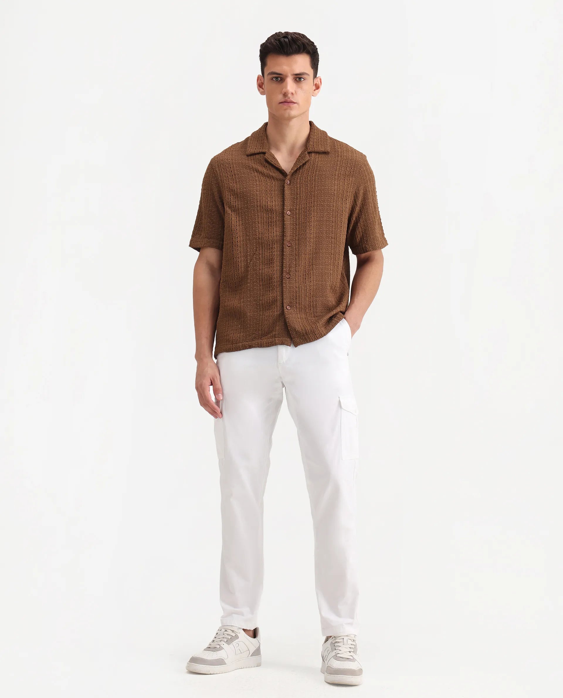 Rare Rabbit Men's Zipe White Cotton Plain Regular Fit Trouser